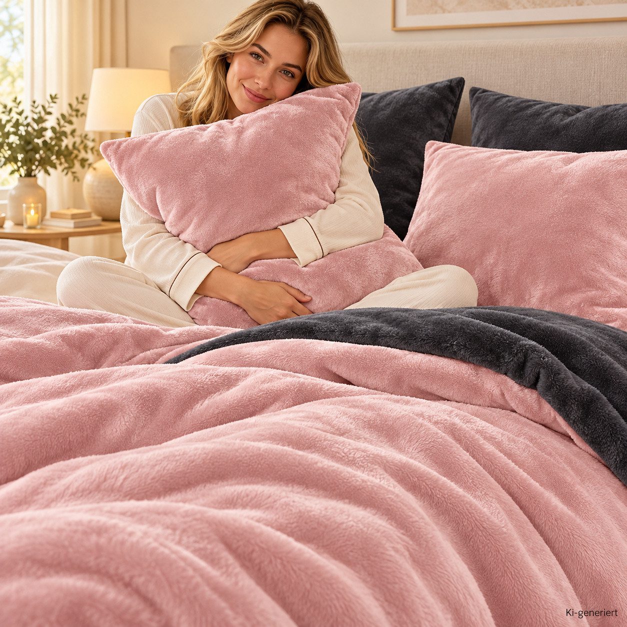 Leonado Vicenti Bettwäsche Winter Teddy Plüsch Cashmere Touch, Fleece, 3 teilig, flauschig warmes Nicky-Teddy-Plüsch, Einfarbig – Bild 3 von 5