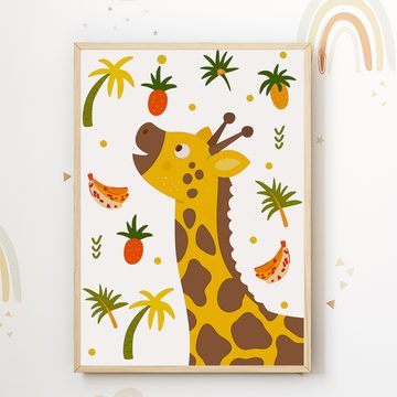 Tigerlino Poster Dschungel Safari Tiere 3er Set Kinderzimmer Bilder Affe Löwe Giraffe