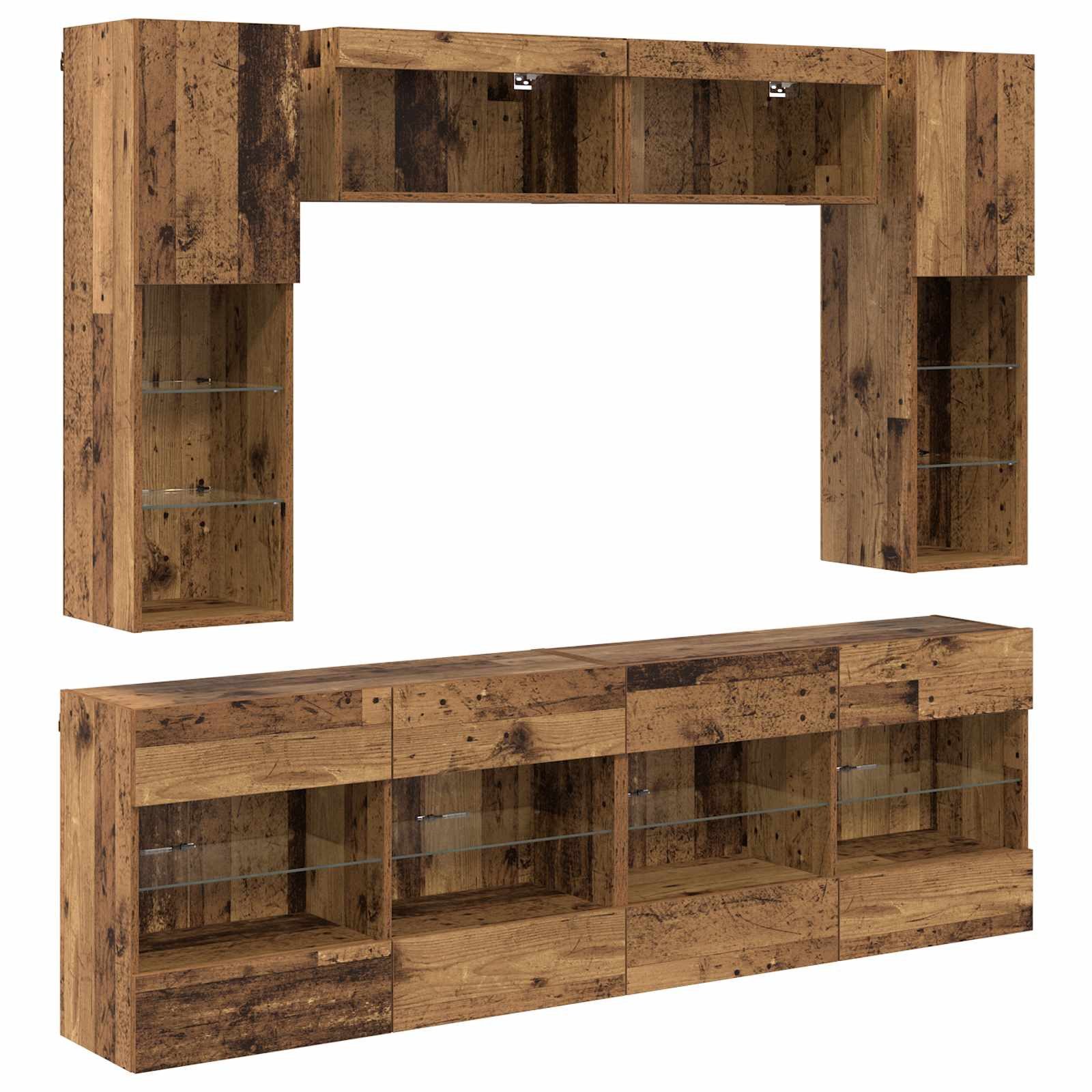vidaXL TV-Wand TV Wandmöbel Set 6 stk. Altholz Holzwerkstoff, (6-St)