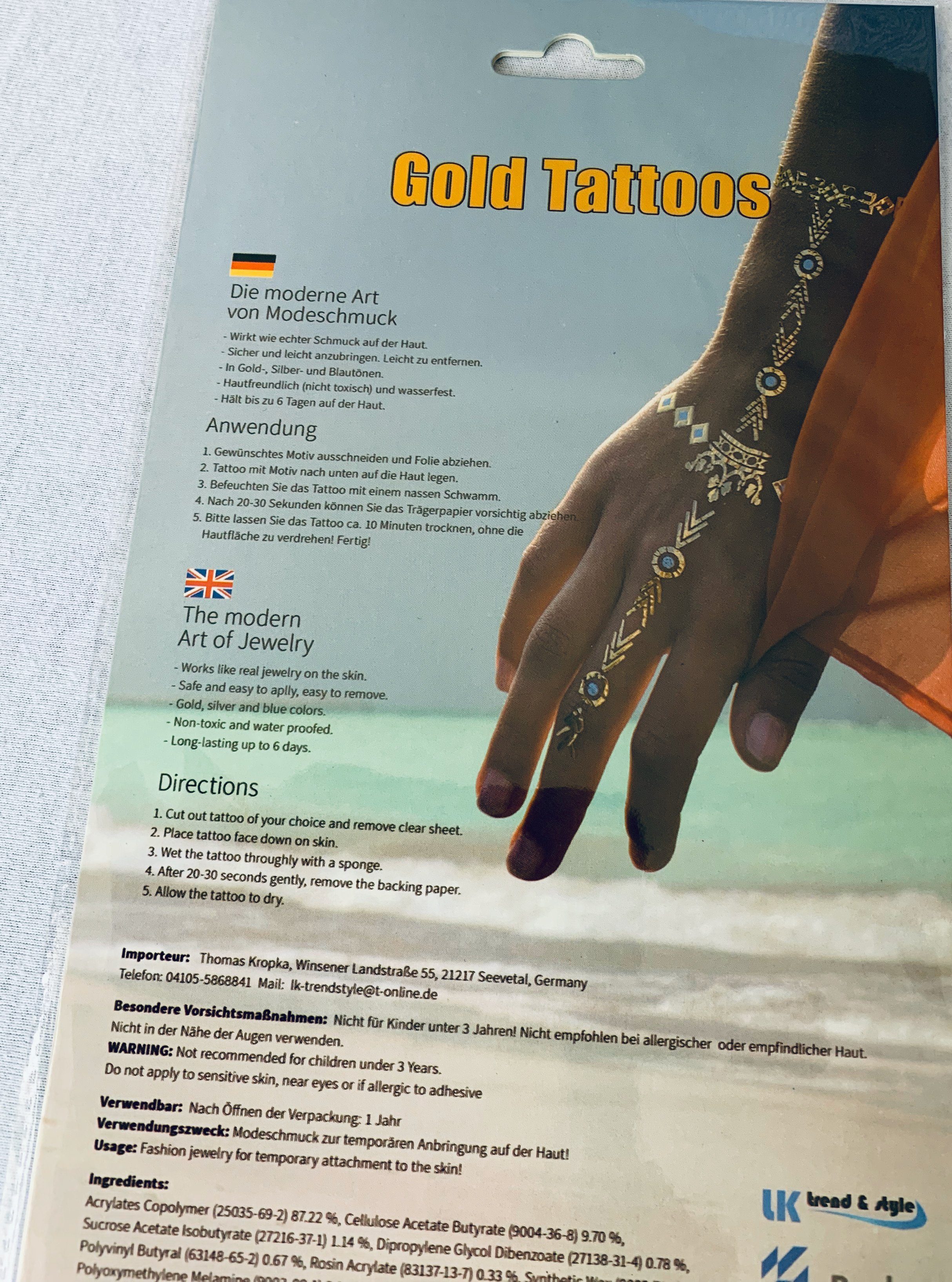 Art LK 15 moderne Schmuck-Tattoo Die Modeschmuck Tattoo von & Style Trend Gold-Tattoo Gold Bögen