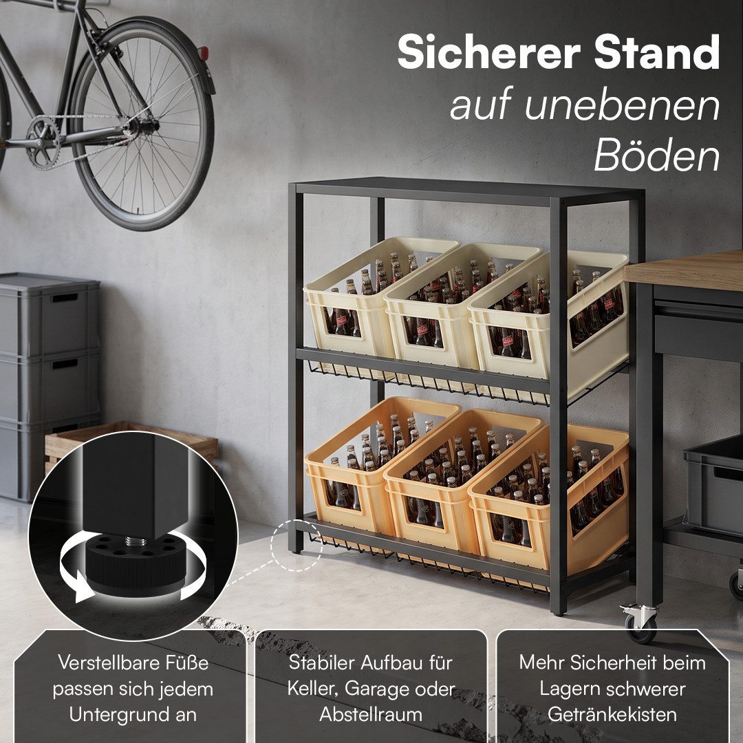 STEELSØN Flaschenregal Montune mit Ablagefläche, Kistenregal für Getränke, Gemüse & Obst, Getränkekistenregal in Schwarz, für 6 Kisten, auch verfügbar für 2 ode – Bild 2 von 5