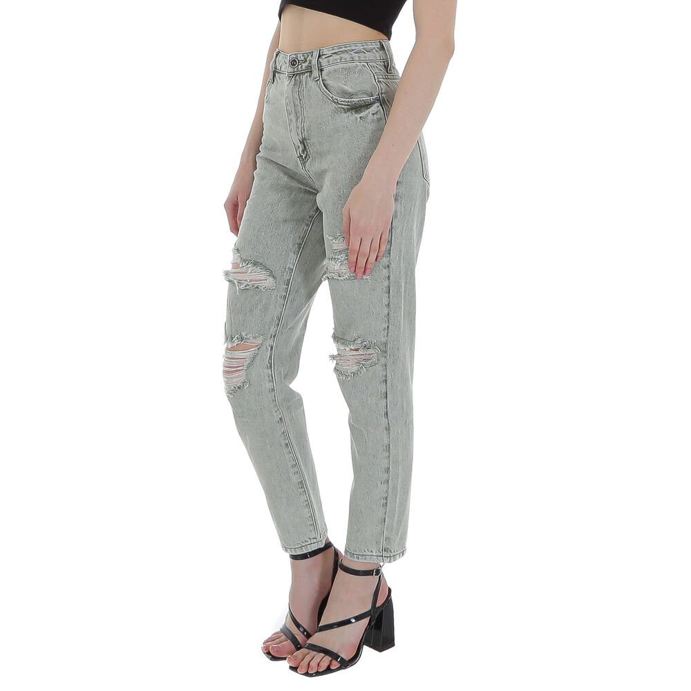 Ital-Design Relax-fit-Jeans Damen Freizeit Destroyed-Look Jeans Relaxed Fit in Hellgrün