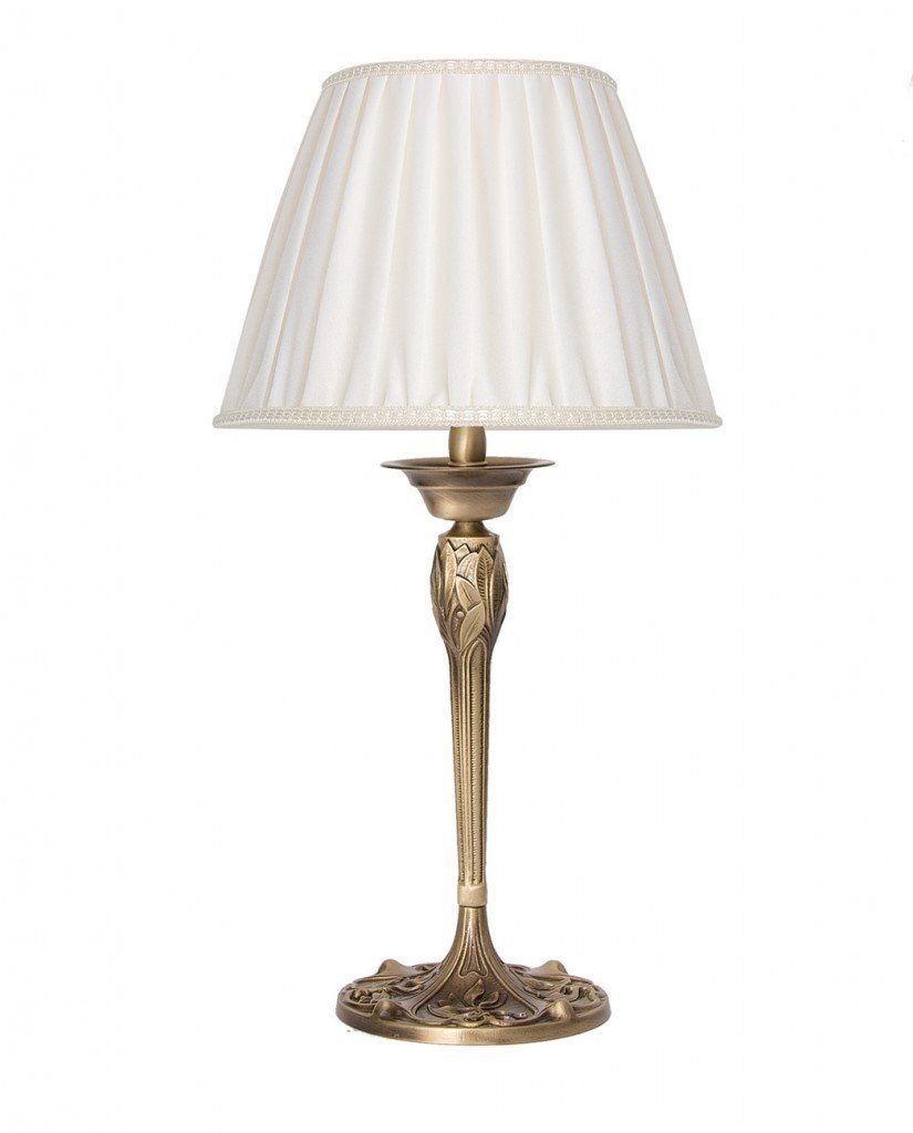 Licht-Erlebnisse Nachttischlampe SIMONA, ohne Leuchtmittel, Tischlampe Messing Bronzefarben E14 Stoff Schlafzimmer Wohnzimmer
