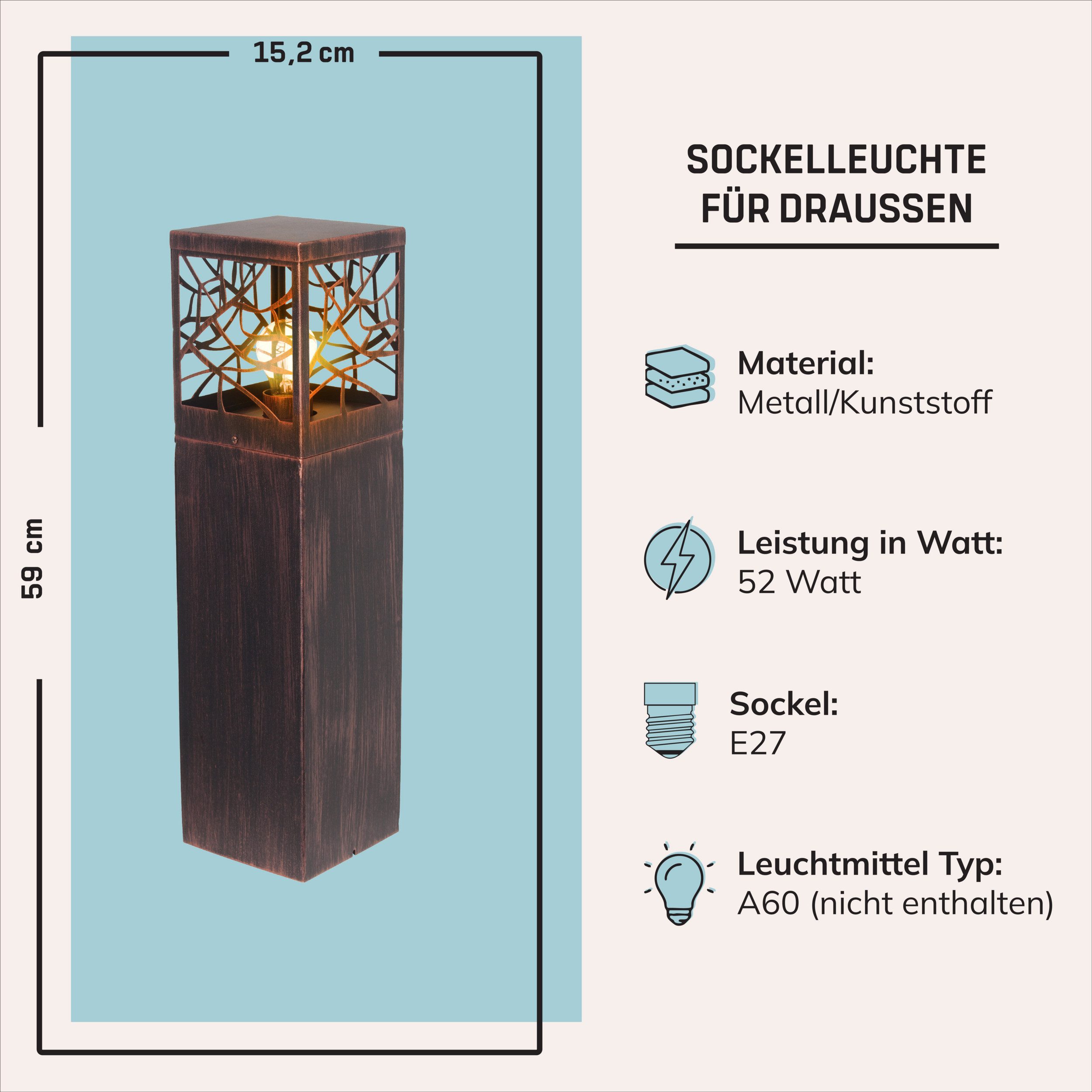 Lightbox Außen-Stehlampe, ohne Leuchtmittel, rustikale Pollerleuchte - spritzwassergeschützte Außen Sockelleuchte