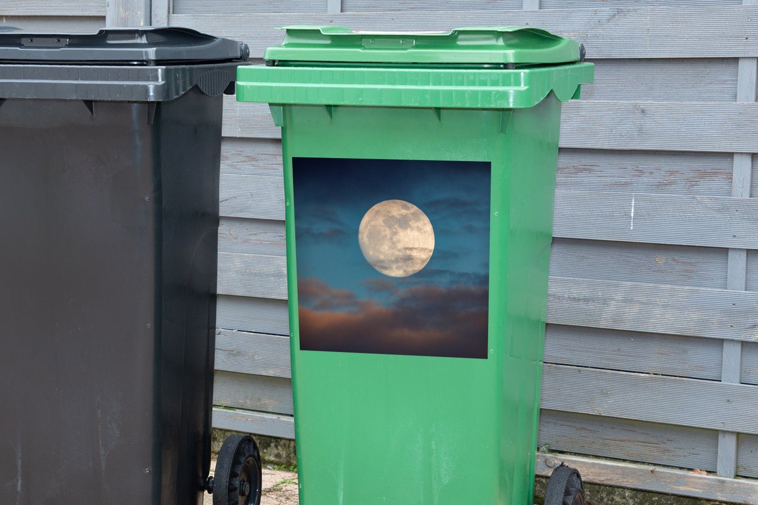 Mülleimer-aufkleber, (1 Mülltonne, - - Wandsticker St), Nacht Container, Mond Sticker, MuchoWow Abfalbehälter Wolken