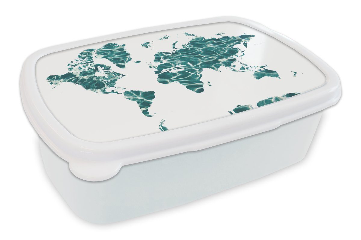 MuchoWow Lunchbox Weltkarte - Meer - Weiß, Kunststoff, (2-tlg), Brotbox für Kinder und Erwachsene, Brotdose, für Jungs und Mädchen