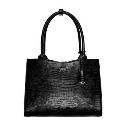 SOCHA Laptoptasche Midi Croco Black 14 Zoll, elegante Krokotasche für Damen - Vollausstattung - Aktentasche mit Schultergurt
