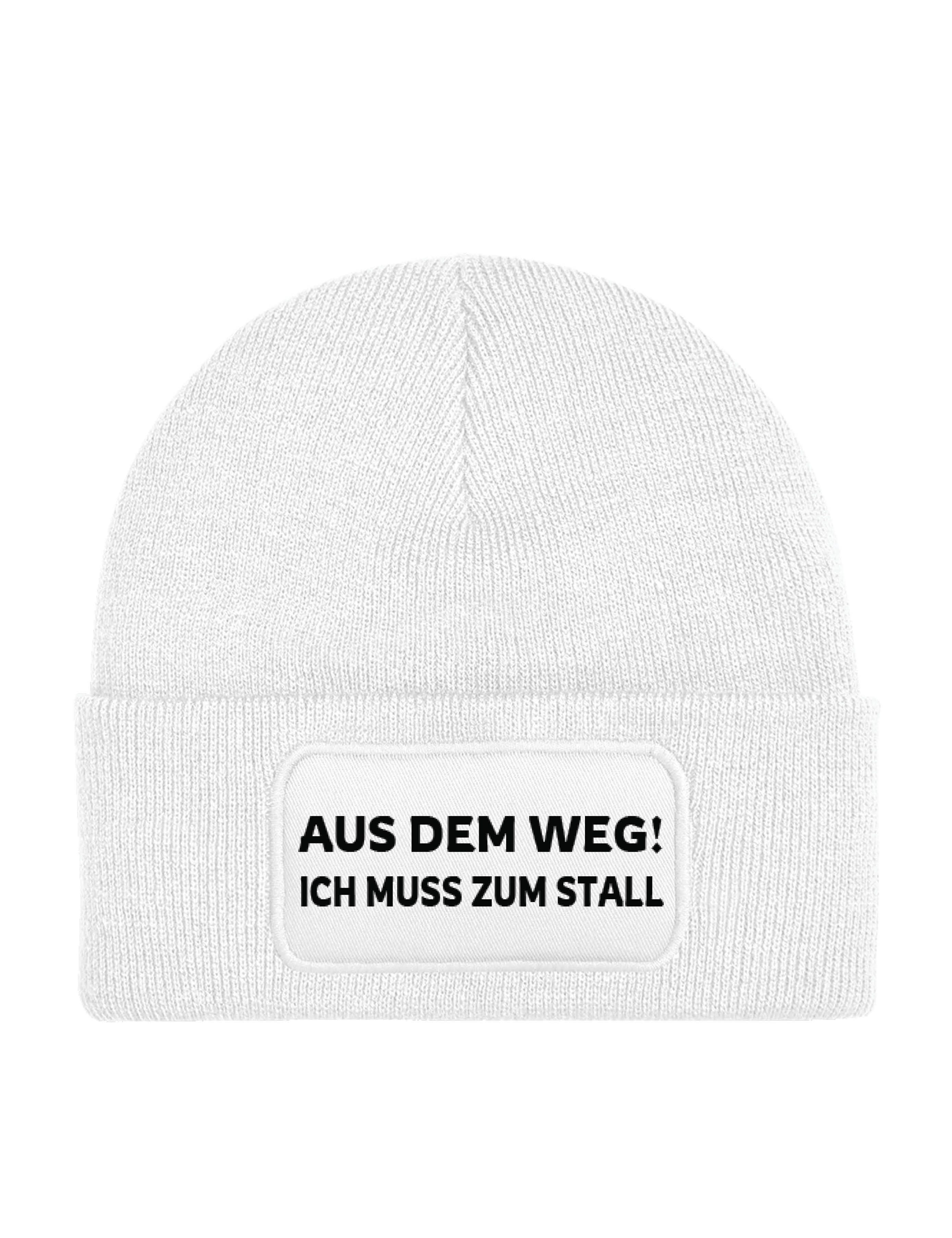 Youth Designz Beanie Aus dem Weg! Ich muss zum Stall Beanie Mütze Strickmütze Wintermütze mit trendigem Motiv