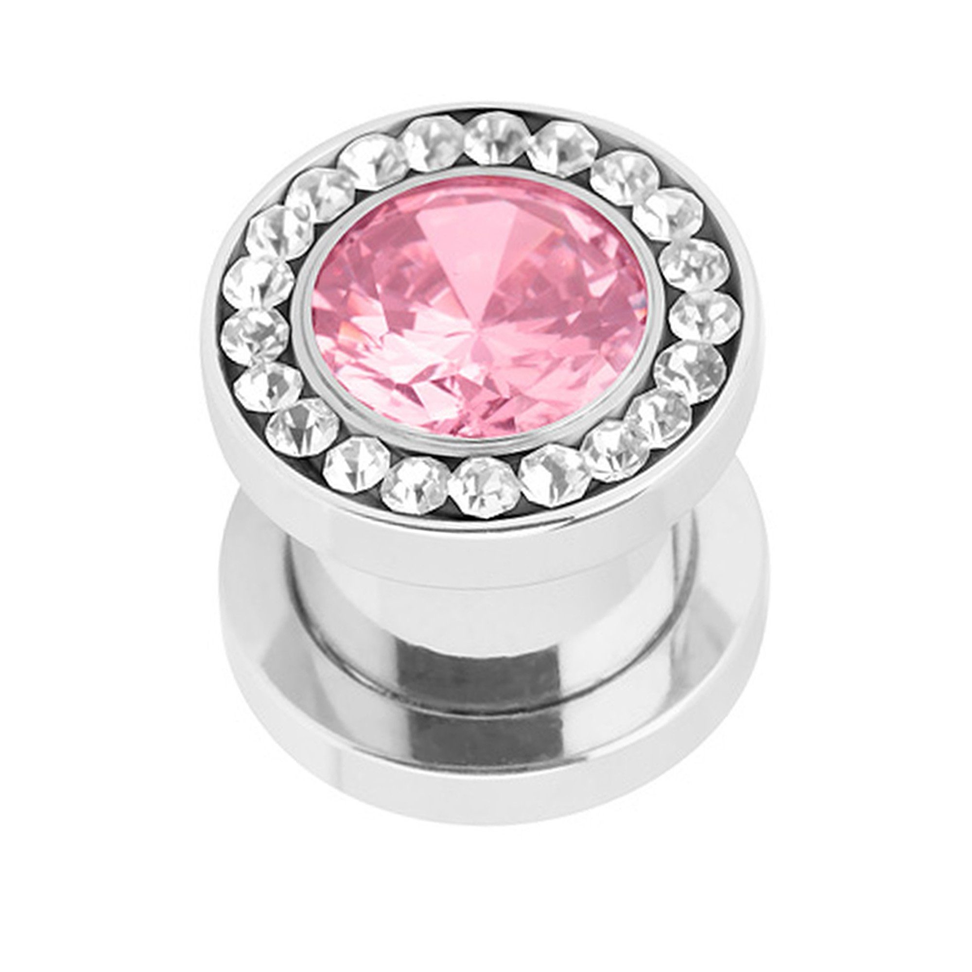 Flesh Zirkonia Piercing Tunnel Clear Schraub Pink Zirkonia Plug Edelstahl Kristall, Plug Schraub Ohr Piercing / Plug Multi Taffstyle Ohrpiercing