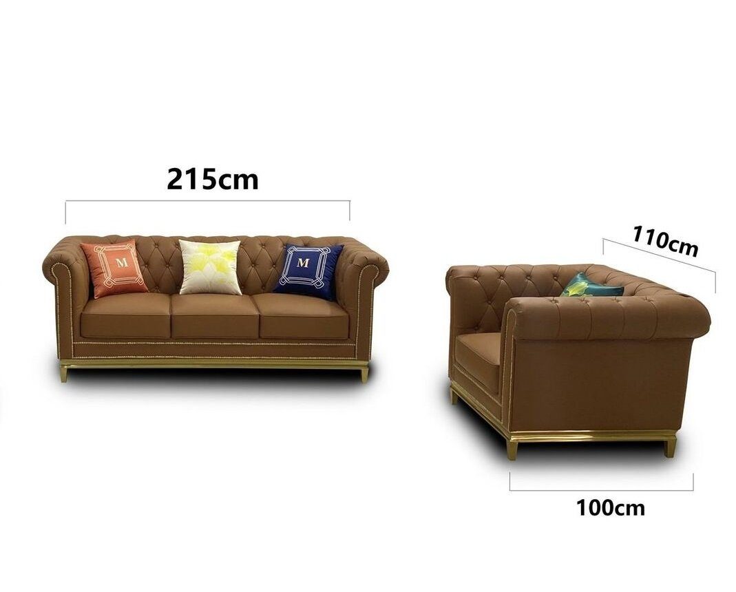Klassische JVmoebel Europe Sitzer Chesterfield in Braun Luxus Made Sofa Polstermöbel, beige 3+2+1