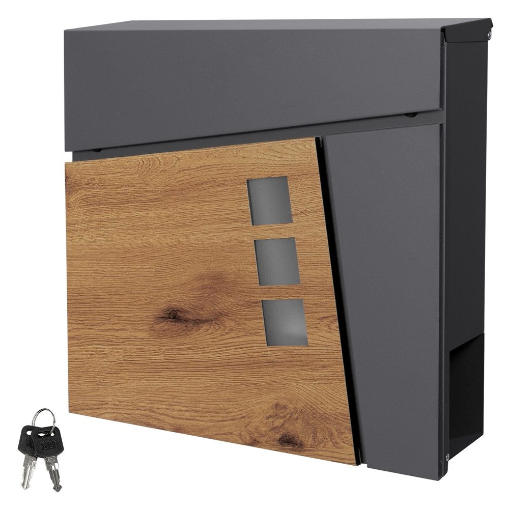 ML-DESIGN Briefkasten Postkasten mit Zeitungsfach, abschließbar 2 Schlüssel, Wandmontage, Mailbox Wandbriefkasten mit Zeitungsrolle für Wandmontage
