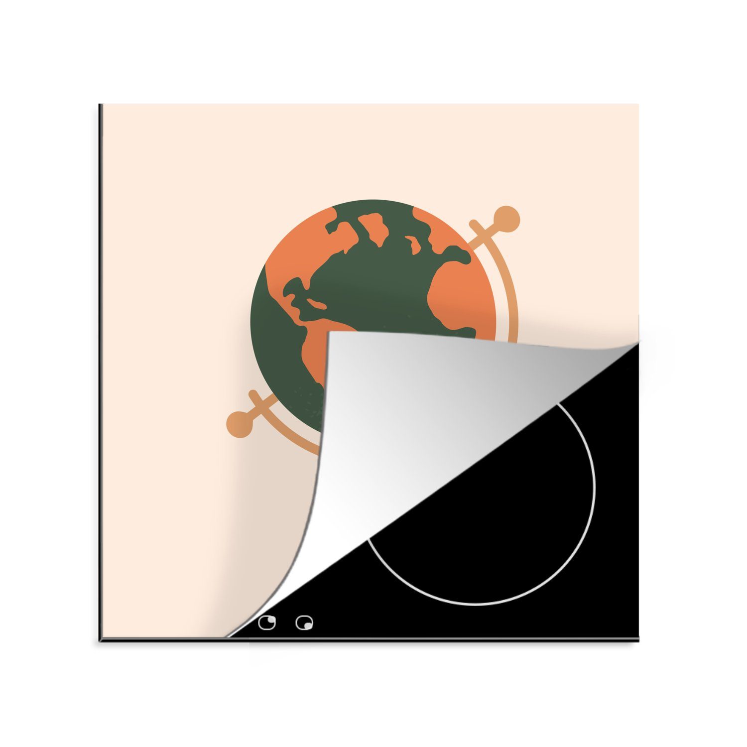 Arbeitsplatte für - Pastell, Herdblende-/Abdeckplatte Globus Ceranfeldabdeckung, (1 küche tlg), Vinyl, cm, 78x78 MuchoWow - Reisen