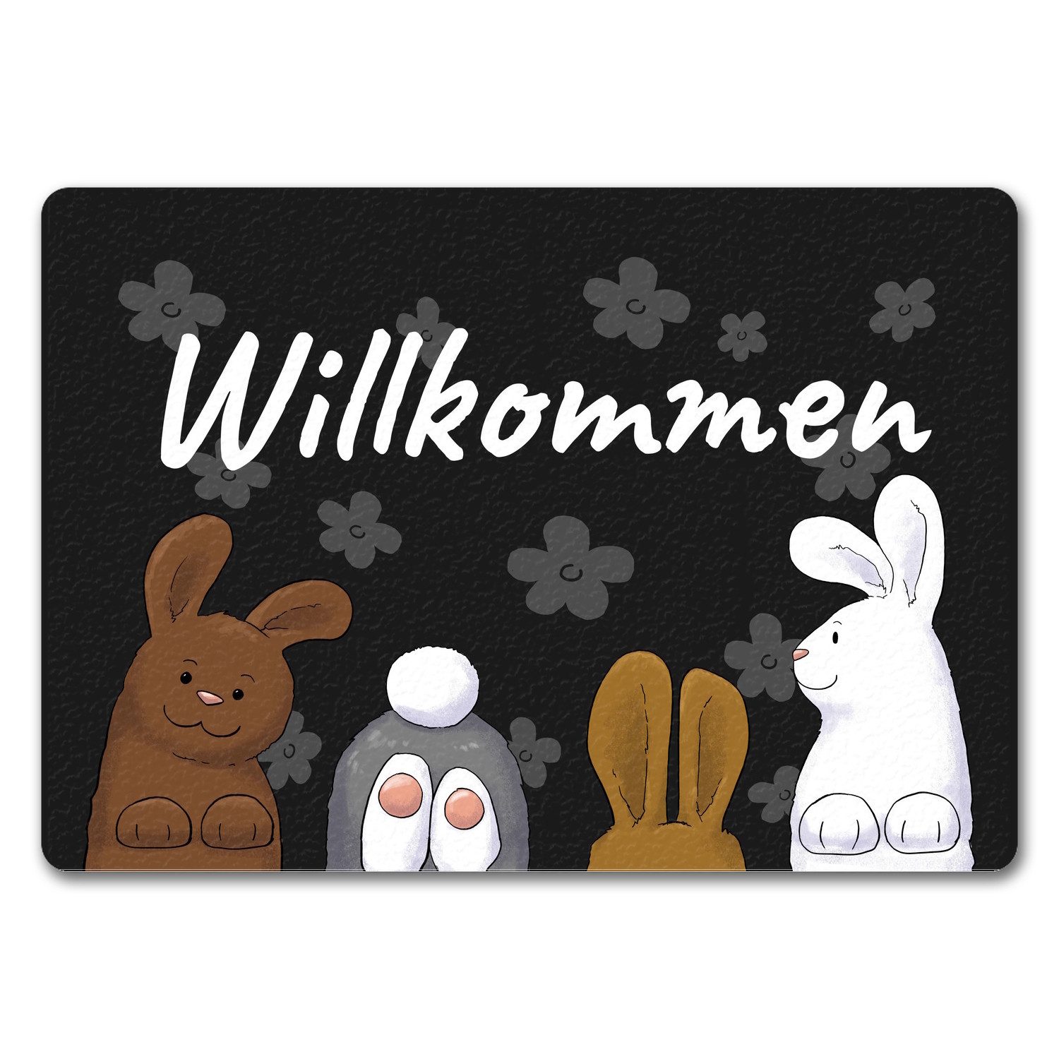 Fußmatte Willkommen Fußmatte in 35x50 cm ohne Rand mit lustigem Hasen-Motiv