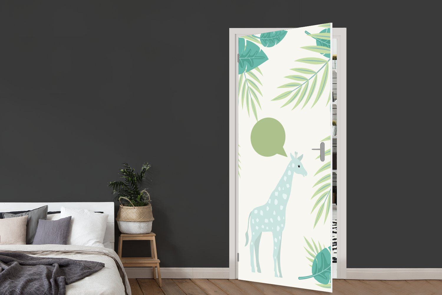 Pastellfarben, Matt, Tür, 75x205 für Türtapete Türaufkleber, Illustration St), cm in bedruckt, MuchoWow Fototapete Giraffe (1 einer