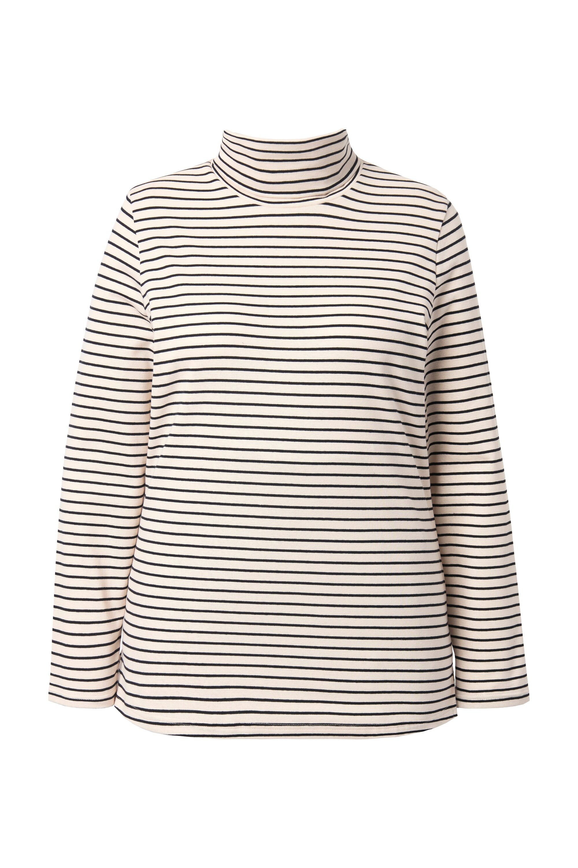 Ulla Popken T-Shirt Shirt gerippt Slim Rollkragen Langarm Biobaumwolle günstig online kaufen