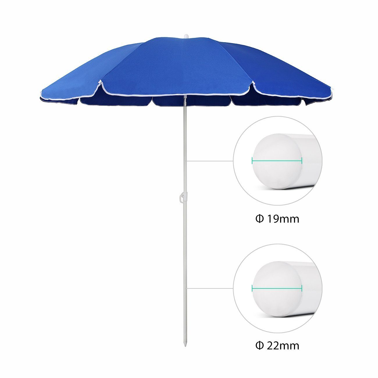 Sekey Sonnenschirm Ø 160 cm Balkonschirm Rund Strandschirm Sonnenschirm mit Schutzhülle, LxB: 160,00x160,00 cm, Neigungswinkel verstellbar, Höhe verstellbar, mi – Bild 5 von 5