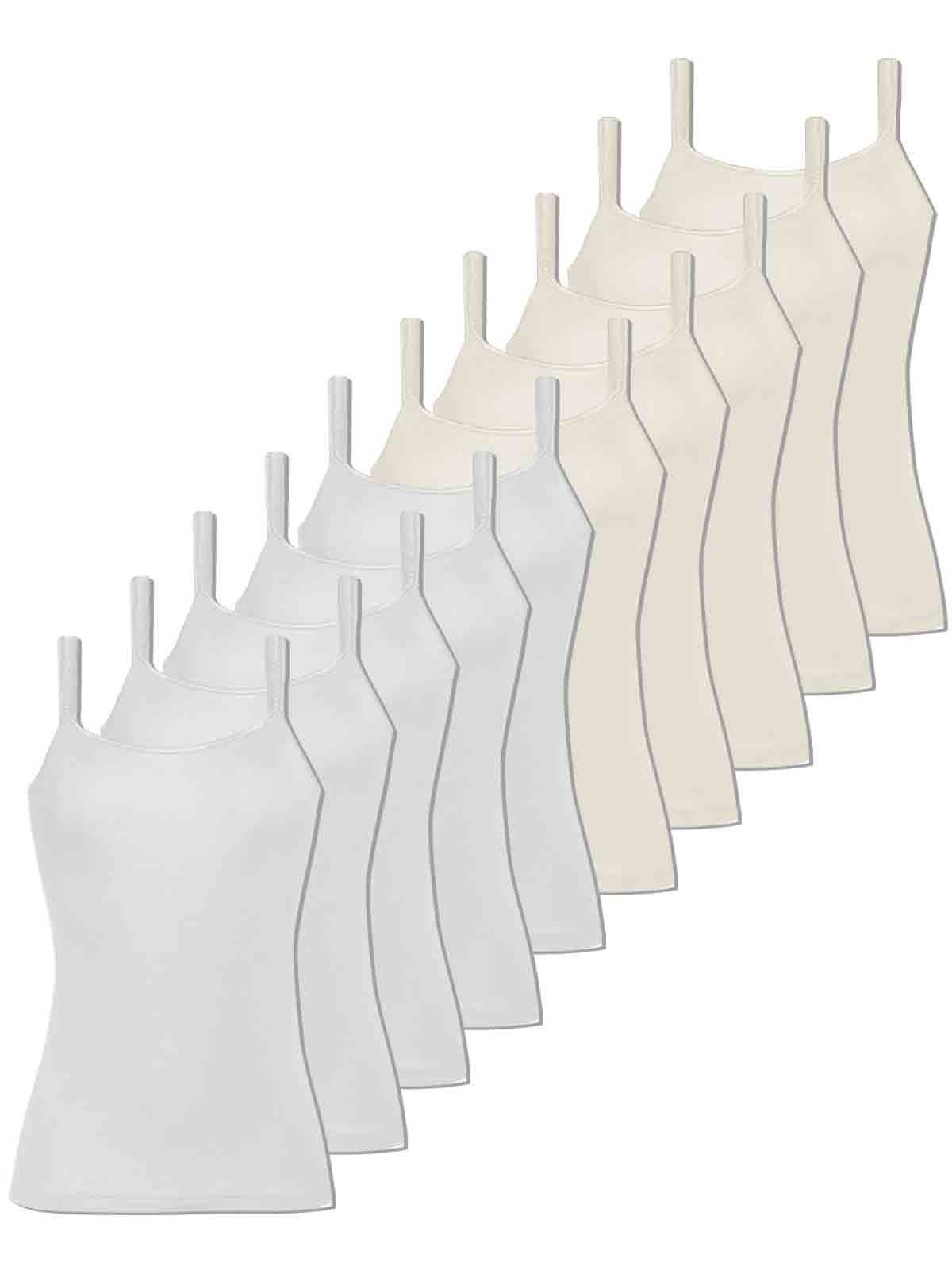 COMAZO Achselhemd 10er Pack Damen Träger-Unterhemd (Packung, 10-St) - offwhite-weiss