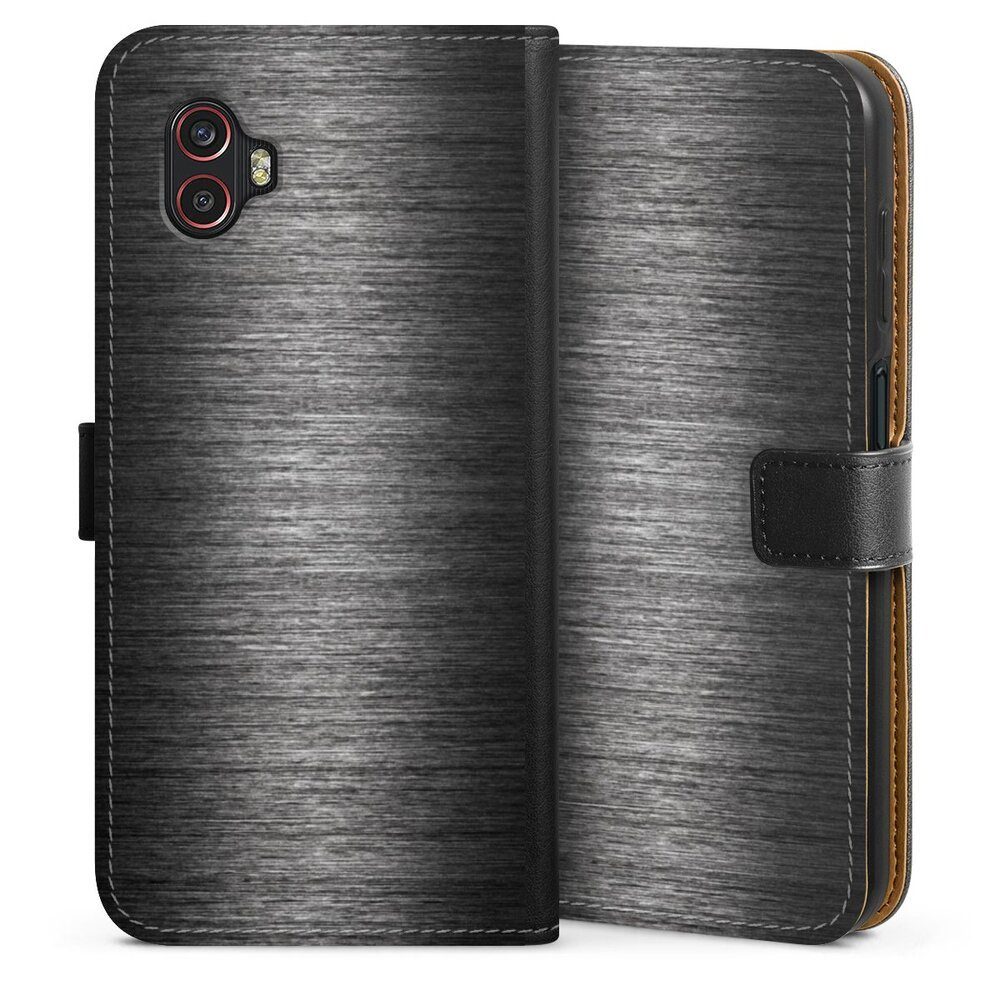 DeinDesign Handyhülle Metallic Look Metal Anthrazit Metal Look - Anthrazit, Samsung Galaxy XCover 6 Pro Hülle Flip Case Klapphülle