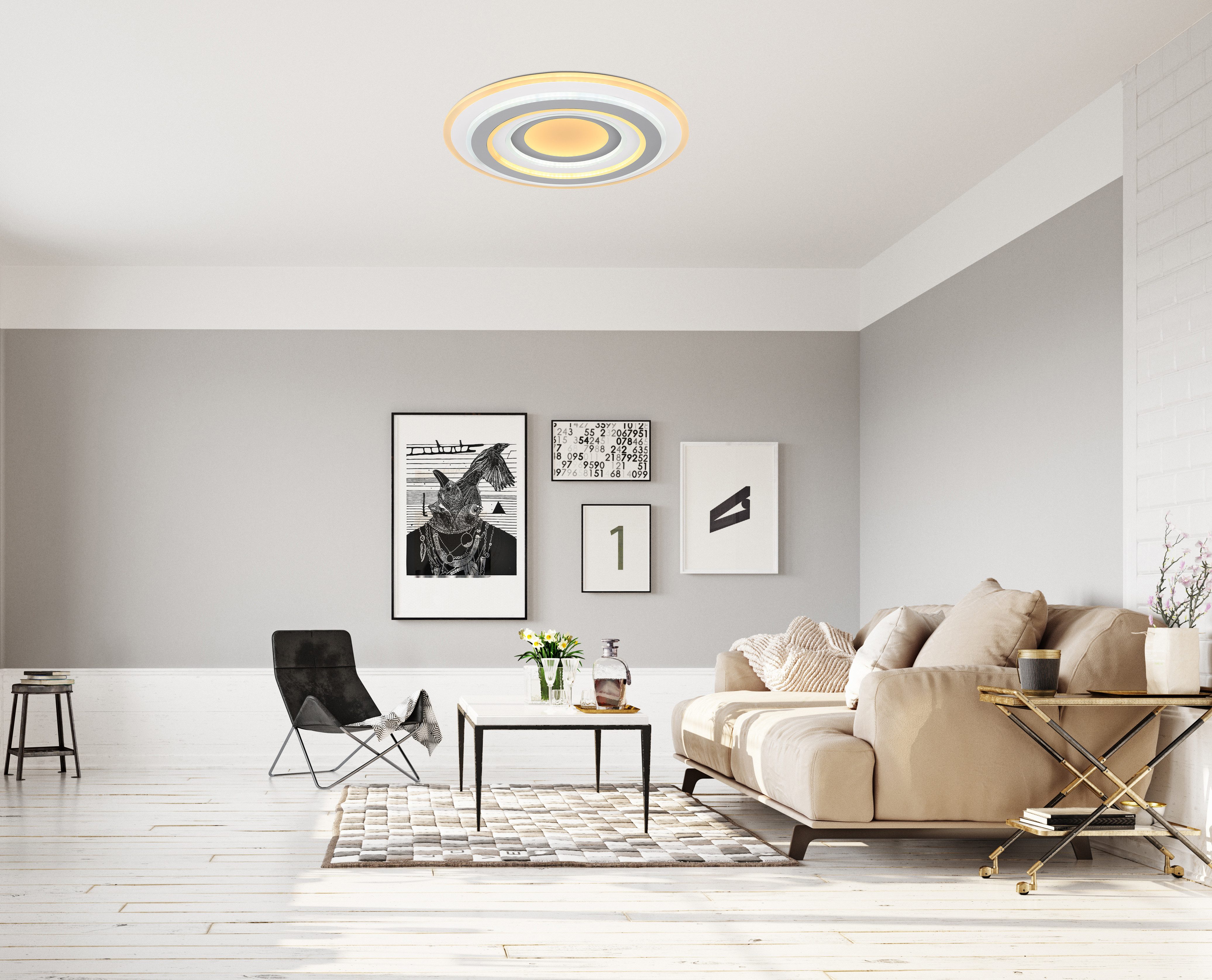 GLOBO LIGHTING Deckenleuchte SABATINO, LED fest integriert, Deckenleuchte Weiß/Anthrazit, Opalglas, dimmbar, LED 46W
