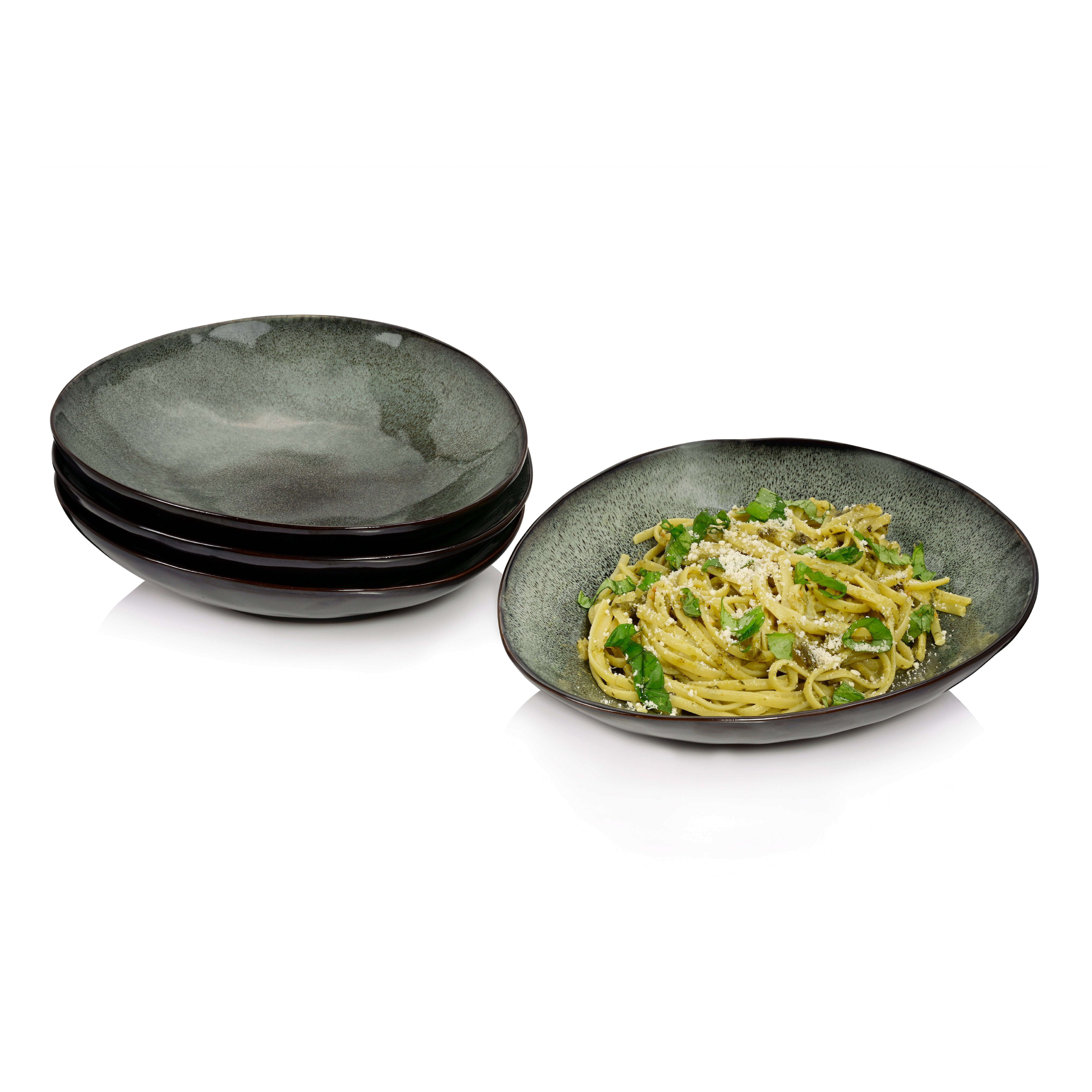SÄNGER Pastateller Kopenhagen, (4 St), Grün Grau, Steingut, Handmade, 1L, Premium Collection