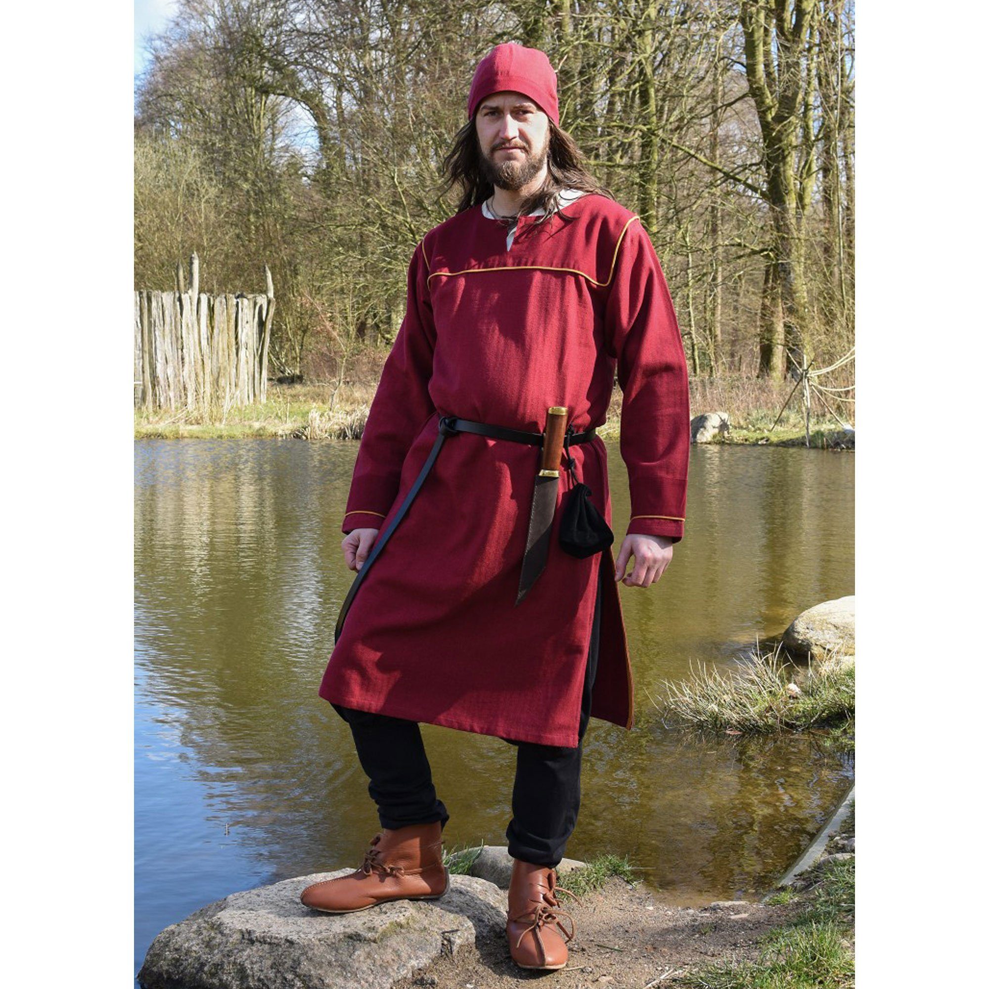 Wikinger-Kostüm Wikinger Tunika Ove mit Fischgrätmuster, weinrot XL