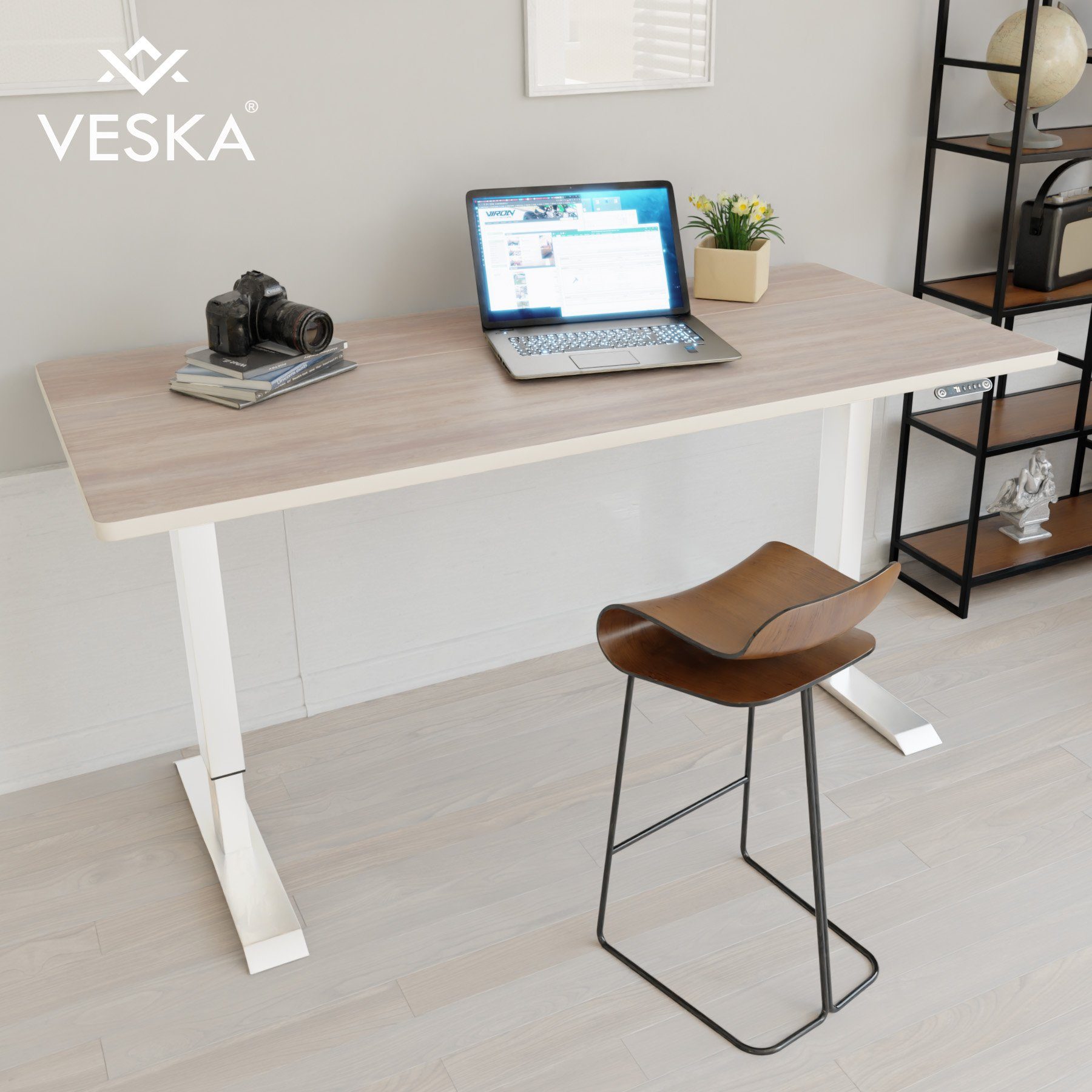 Sie können zum niedrigsten Preis kaufen! VESKA Schreibtisch Höhenverstellbar 140 cm Office Elektrisch & | Eiche - Stehpult x - Home 70 Bürotisch mit Sitz- Weiß Touchscreen