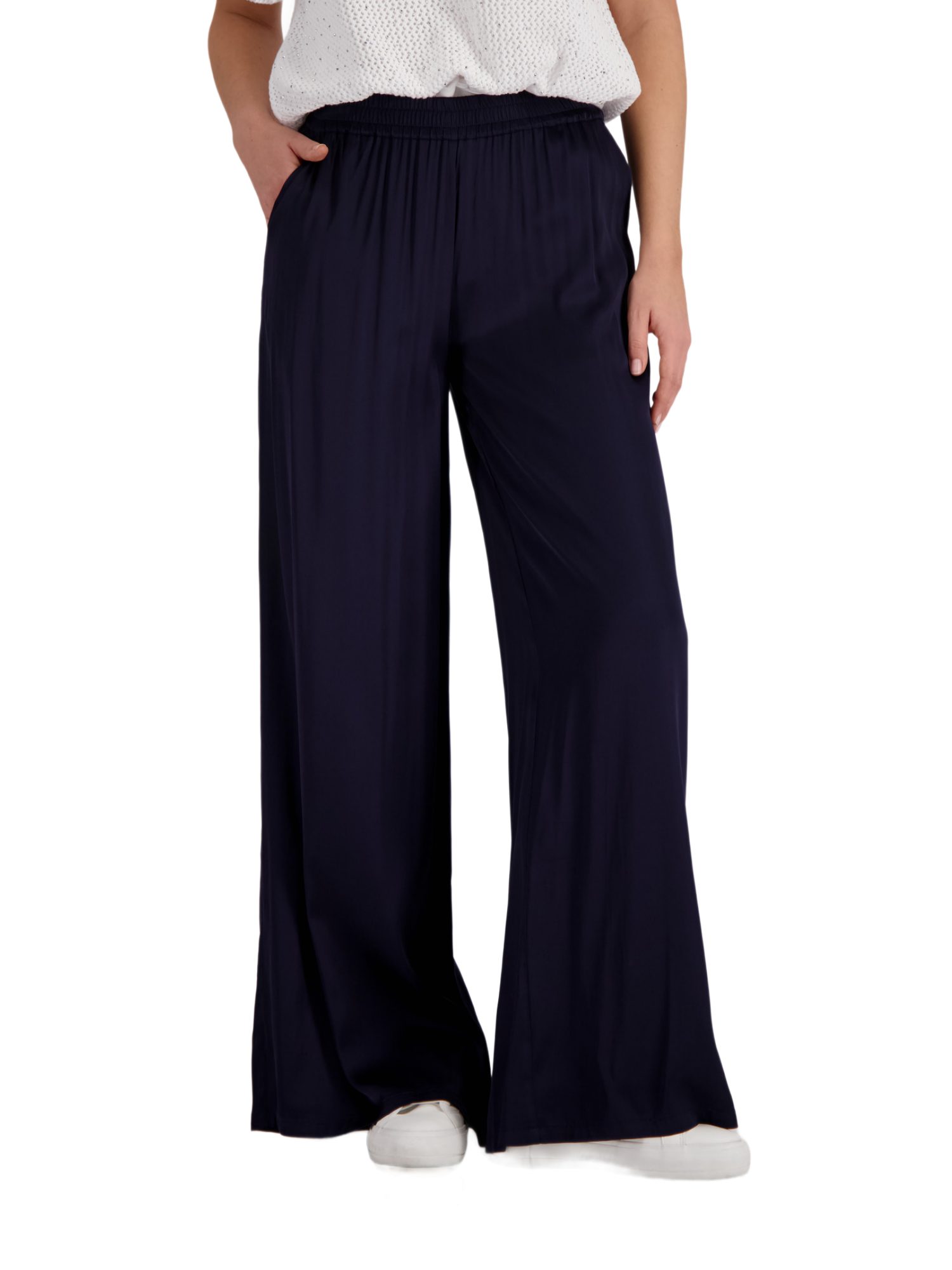 Monari Stoffhose schwarz, Elegant, Viskose, Unifarben, Wide Leg, Mittel