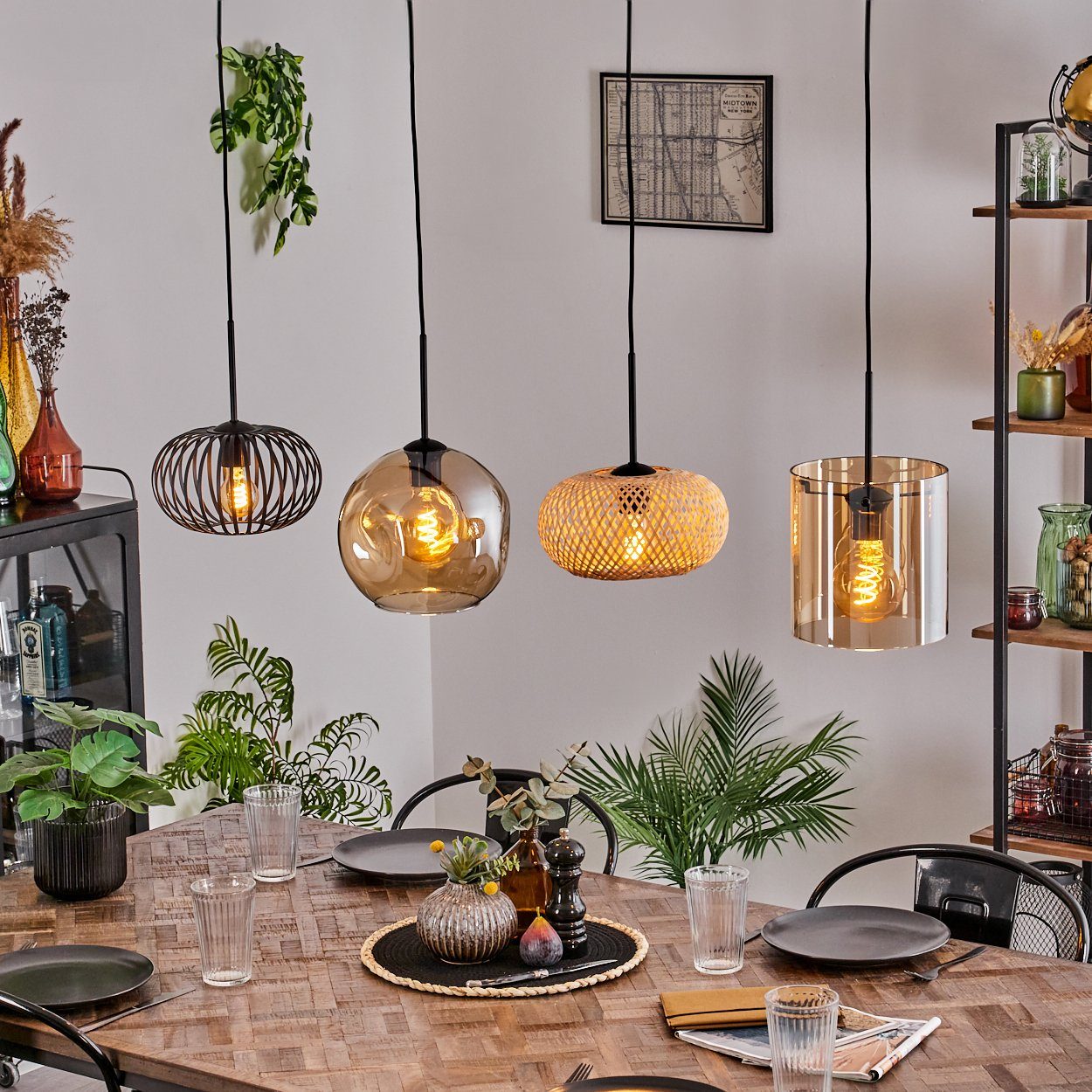 hofstein Hängeleuchte Hängelampe aus Metall/Glas in Schwarz/Chromfarben, oh günstig online kaufen