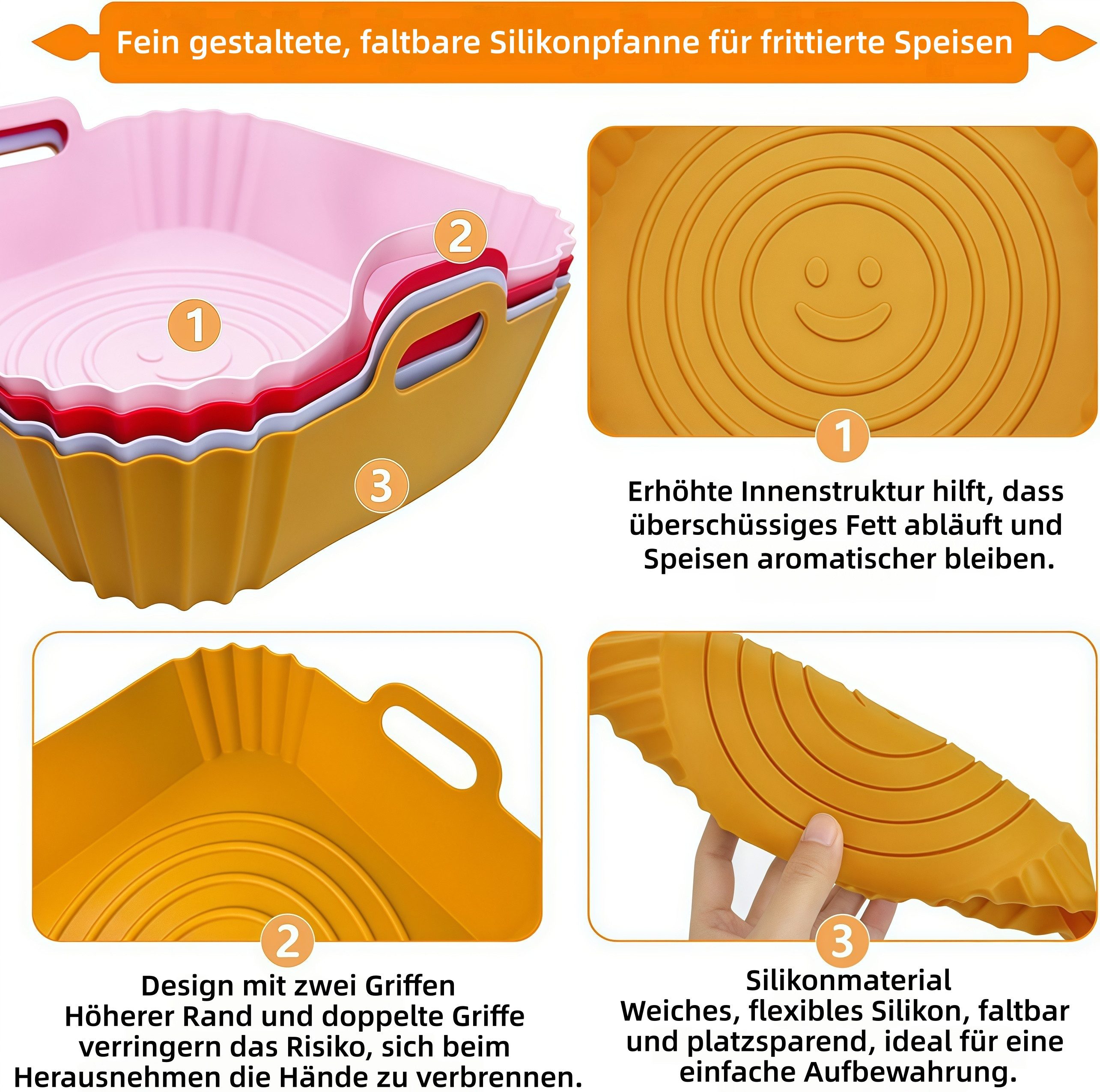 FOUORTUNATE-BEE Silikonform Silikon-Backformen für Heißluftfritteuse, 4er-Set, (4-tlg), Hitzebeständige Airfryer-Backformen für Küche & Backen