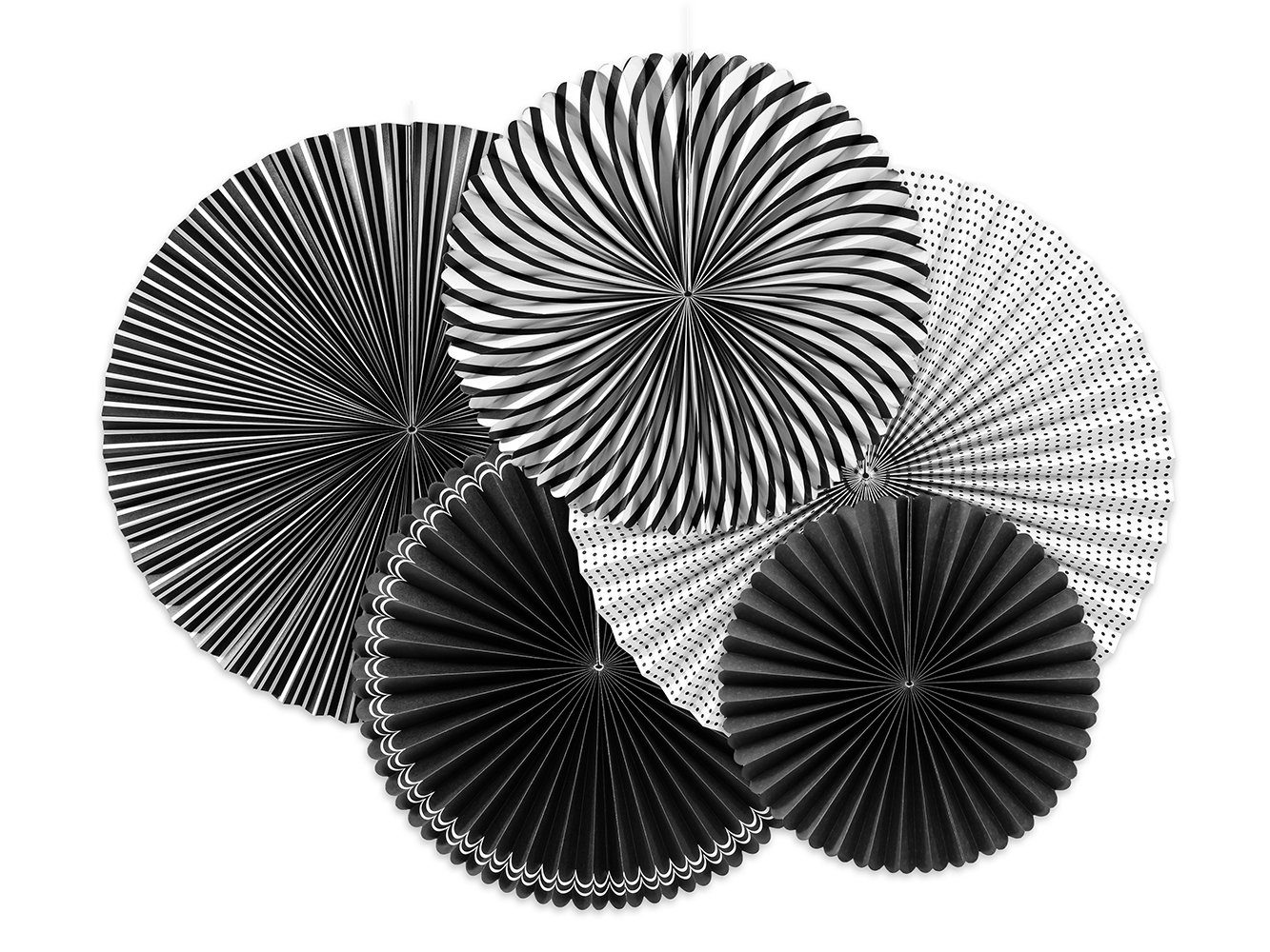partydeco Papierrosette, Deko Papier Rosetten mit Muster 25-40cm schwarz weiß 5er Set
