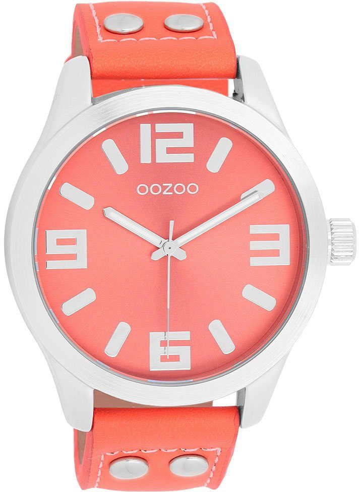 OOZOO Quarzuhr C1073, Armbanduhr, Damenuhr, Herrenuhr, Lederarmband, Ø 46mm
