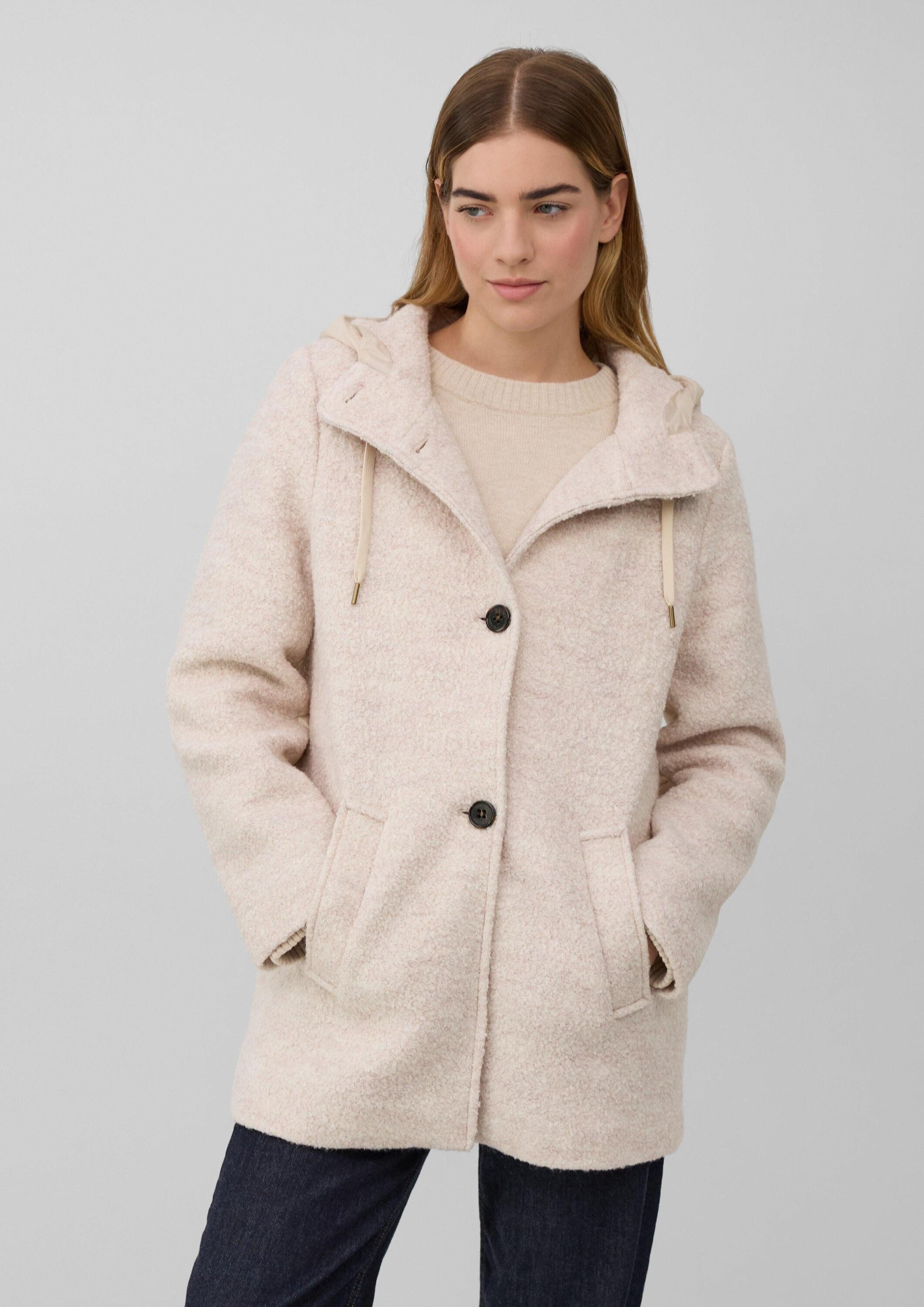 s.Oliver Wintermantel Outdoor-Mantel Bouclé-Jacke aus Wollmix mit Kapuze günstig online kaufen