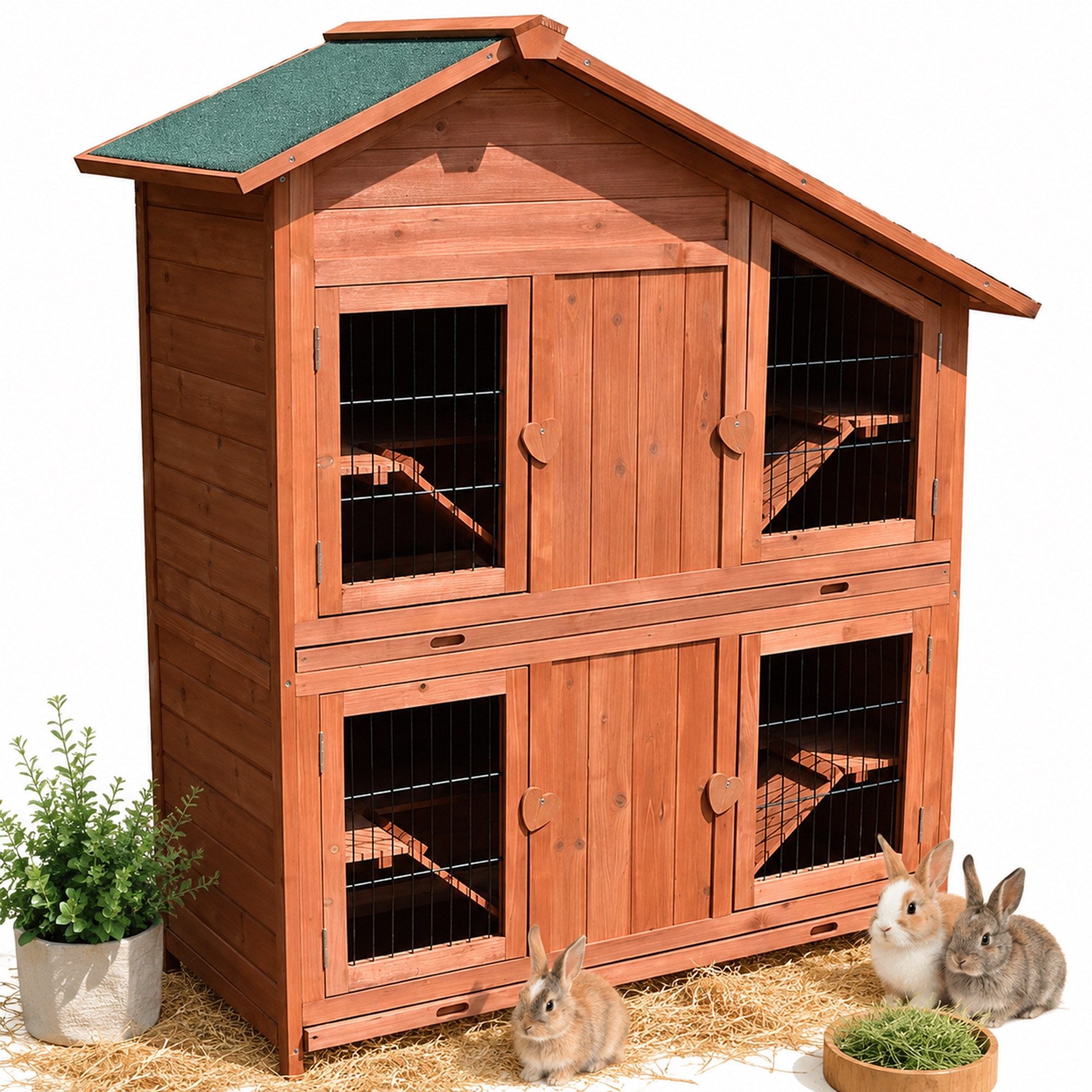 Mucola Kleintierstall 4 Boxen Hasenstall Aufzucht Holz Kaninchen Kleintierstall Hasenkäfig, 4 Rampen