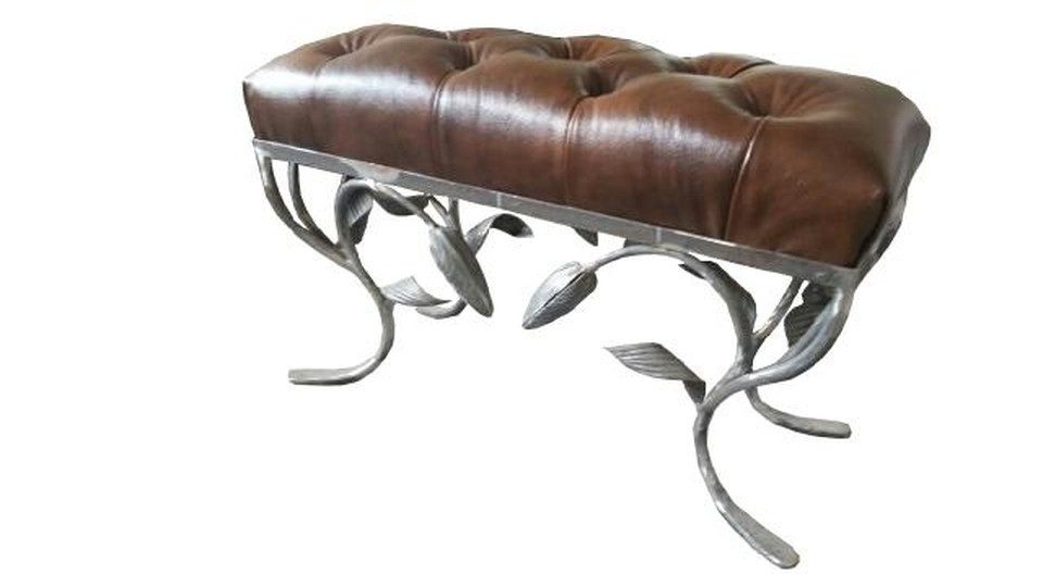 Xlmoebel Polsterhocker Chesterfield Hocker Vintage Leder Textil Beistellhocker, Made in Europa