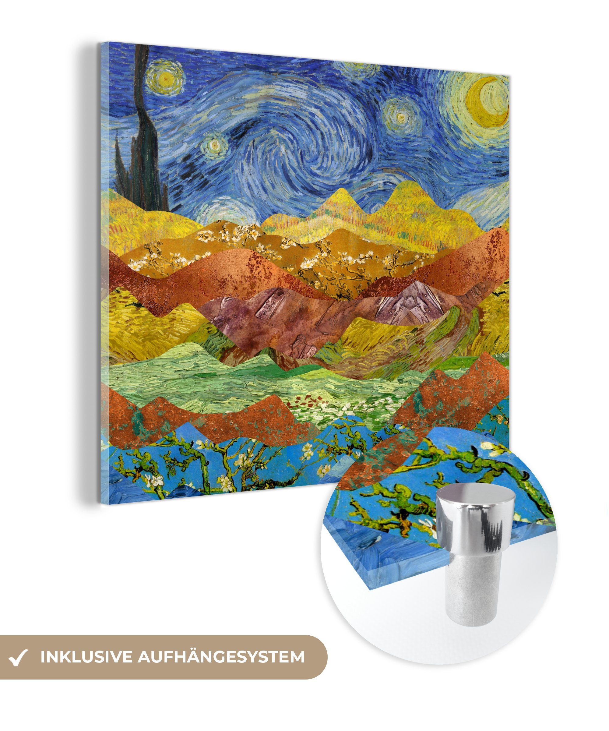 Wanddekoration MuchoWow - Foto Sternennacht Meister, - (1 - Glas Glasbilder Glas Wandbild Acrylglasbild Bilder auf Van - - St), auf Gogh Alte