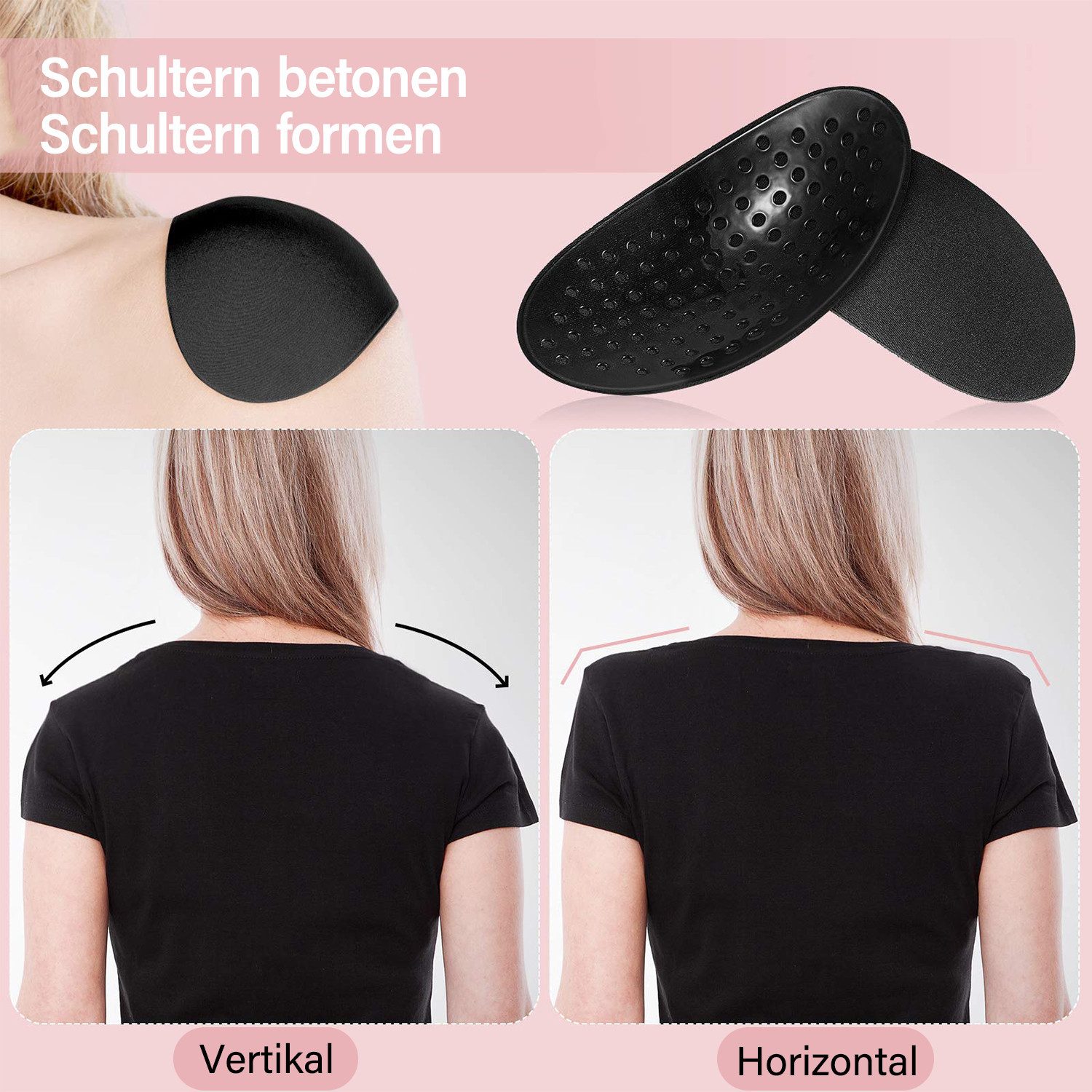 MOPUEA Schulterpolster Klebe-Schulterpolster 4 Paar Schulterverstärker Unisex Selbstklebend, Schulter Push-Up Pads Silikon Schaumstoff unsichtbar wiederverwendb – Bild 5 von 5