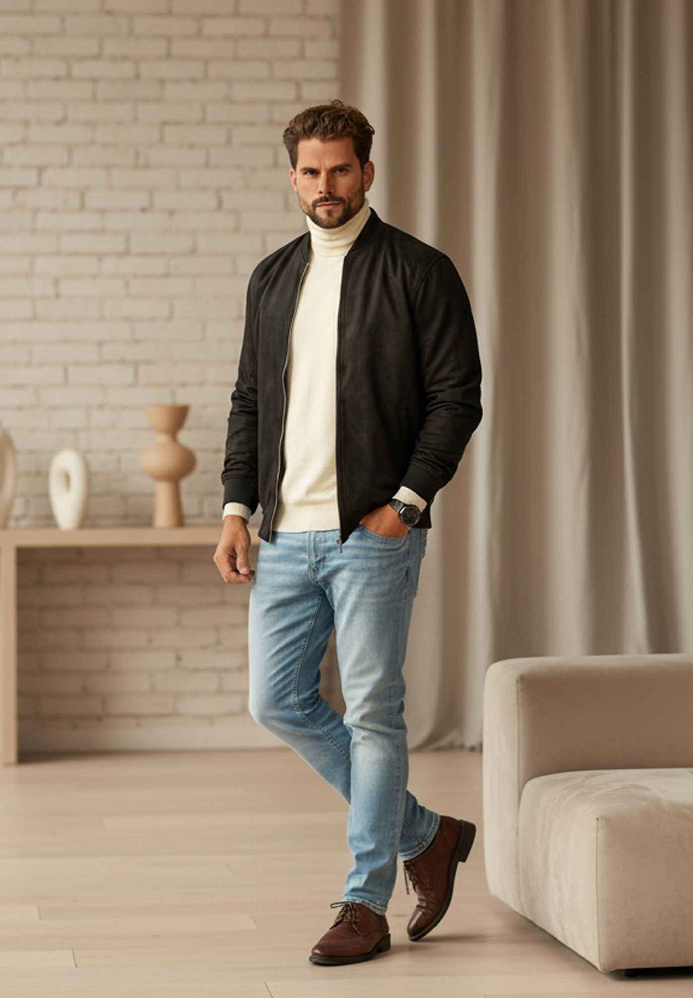 OneRedox Blouson als Weiche Übergangsjacke mit Baseball-Kragen Herren Blousonjacke im Bomberjacken Stil als Layering-Piece