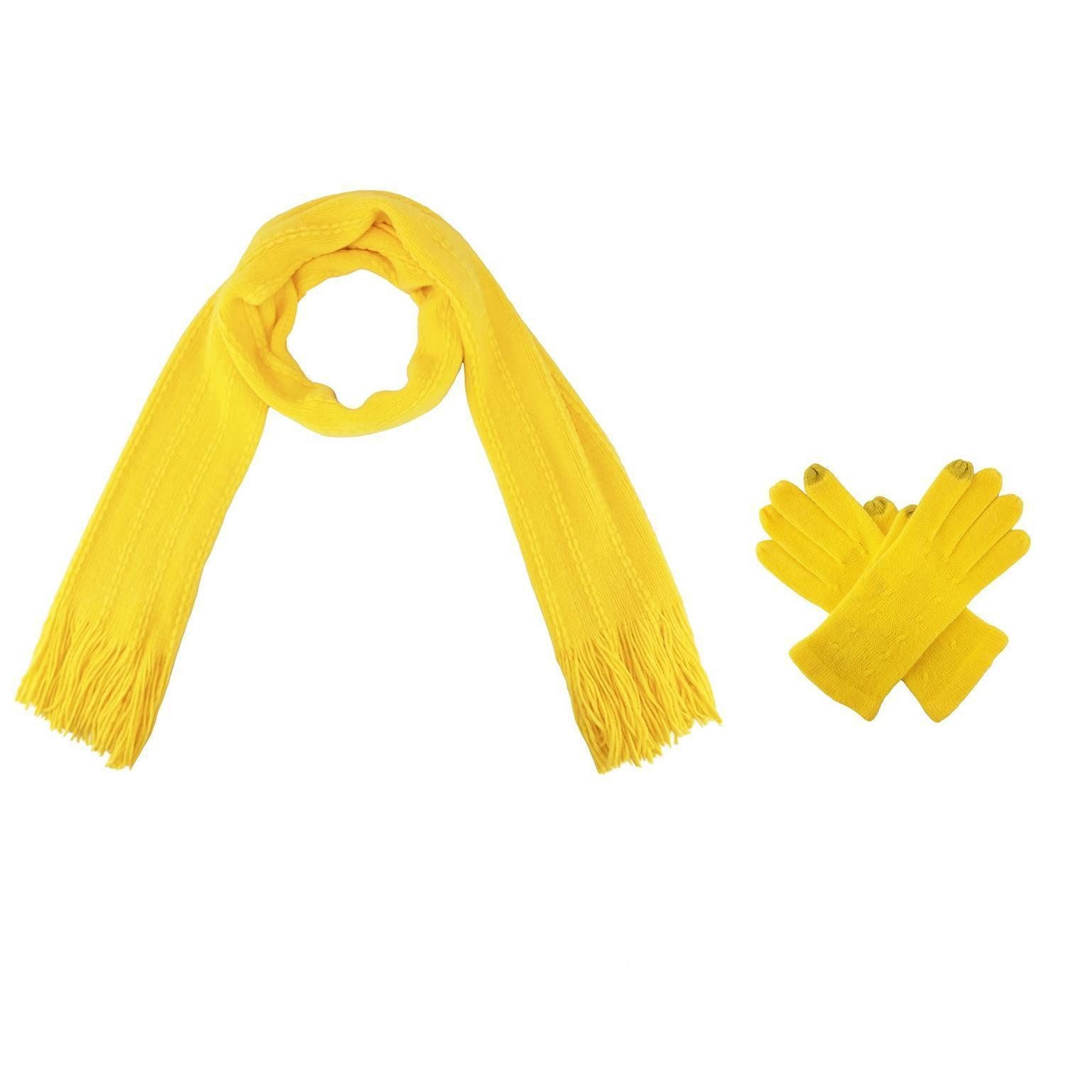 LuxusKollektion Strickhandschuhe Schal & Handschuh Set Zopfmuster Lemon Yellow (1-St)