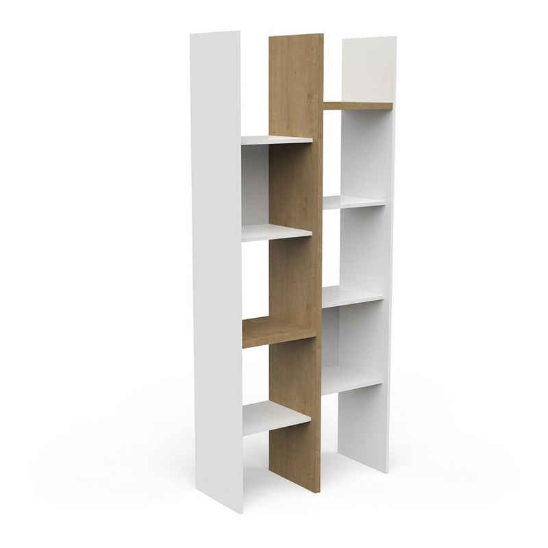 habeig Bücherregal Standregal Aktenschrank Schrank Kommode Weiß Natur, beliebig aufbaubar