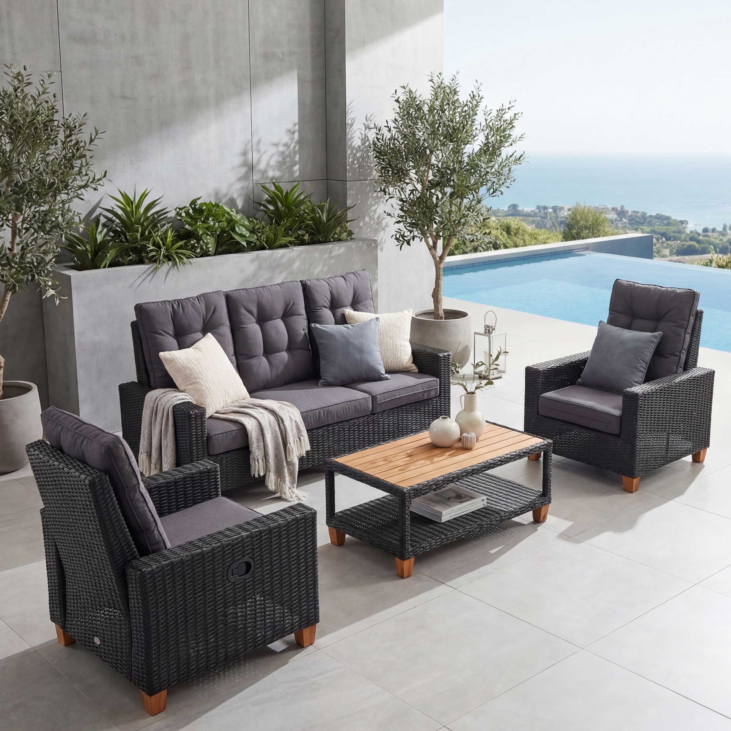 MCW Polstergarnitur MCW-G28, (4-tlg), Rückenlehne verstellbar, 3-Sitzer Bank, Wasserabweisende Bezüge