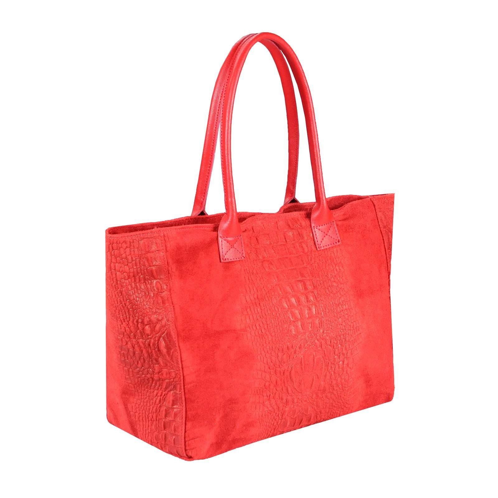 Damen Shopper ITALYSHOP24 Shopper Made in Italy Damen Leder Tasche Schultertasche, mit Kroko-Prägung, als Handtasche, Henkeltasc