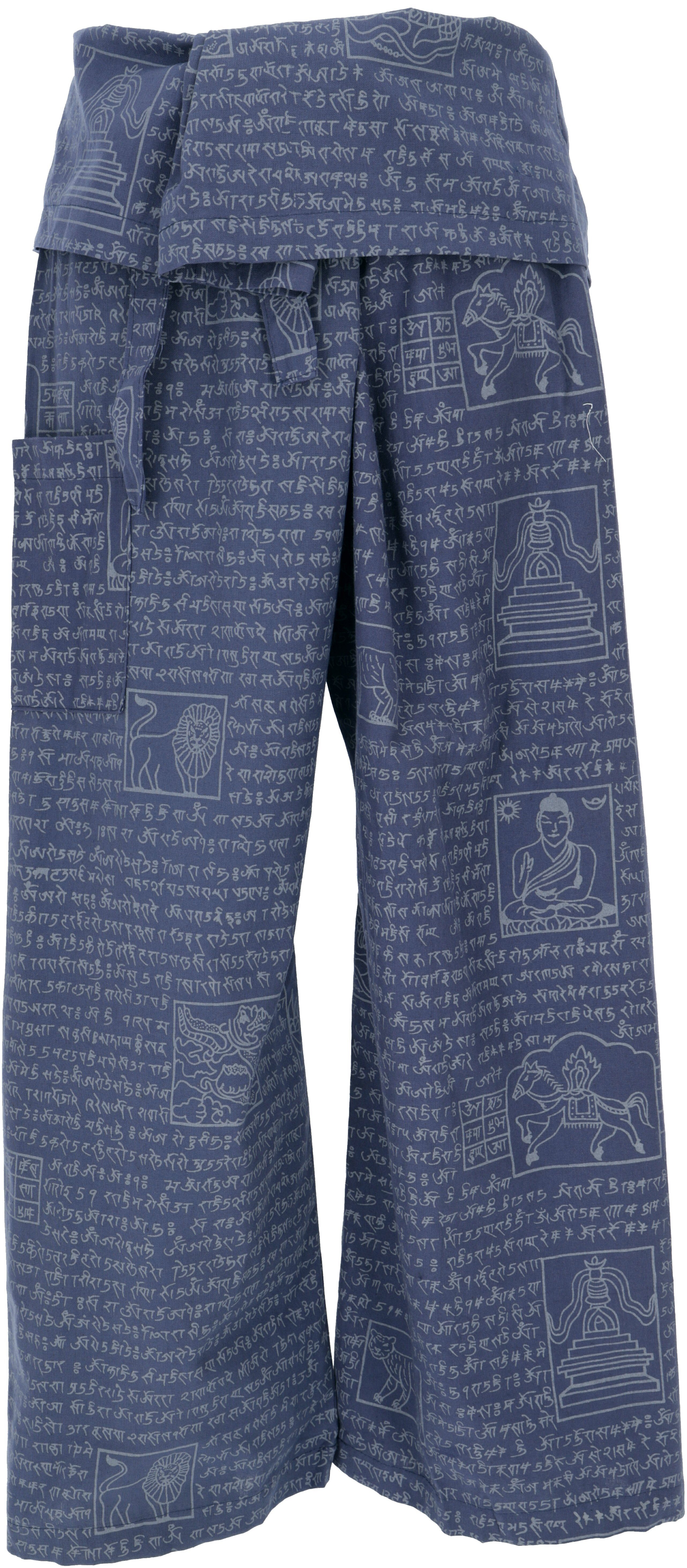 Guru-Shop Relaxhose Thai Fischerhose mit Mantra Druck aus gewebter.. Ethno Style, alternative Bekleidung blau