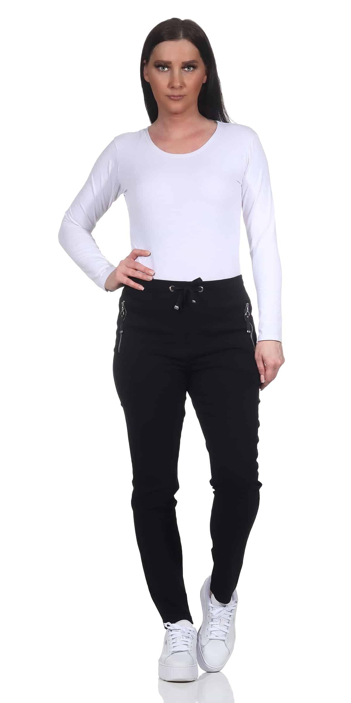 Alica Collection Chinohose Schlupfhose Damen Stretch Hose leichte Sommerhose - Kurzgröße mit Gummibund & Kordelzug, in großen Größen erhältlich