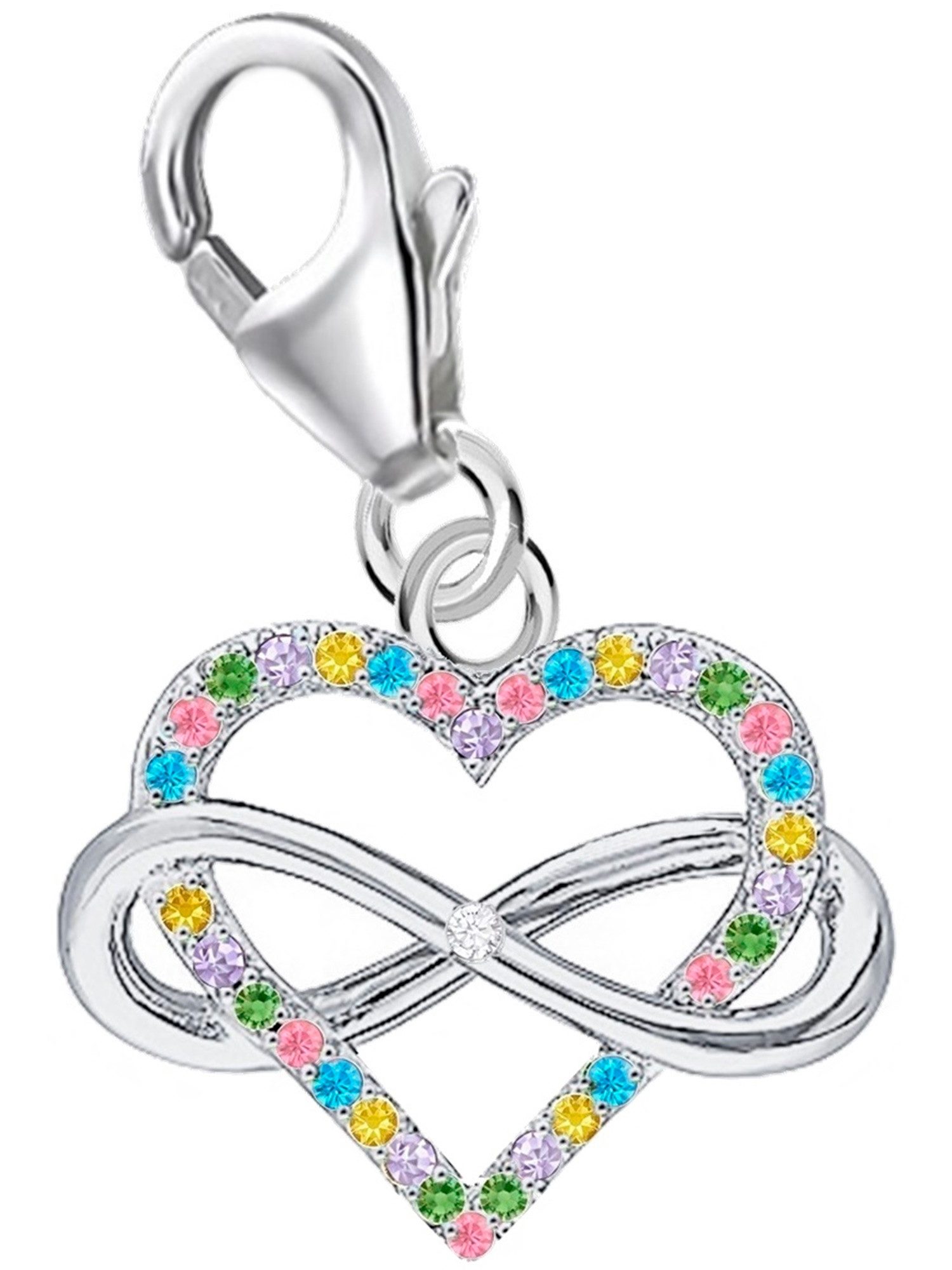 Goldene Hufeisen Charm-Einhänger Charm Anhänger Herz Unendlichkeit mit Zirkonia Bunt 925 Silber (1 Stück, inkl. Etui), Echtschmuck für Damen