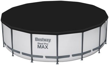 Bestway Framepool Steel Pro MAX™ (Komplett-Set), Frame Pool mit Filterpumpe Ø 457x122 cm, lichtgrau