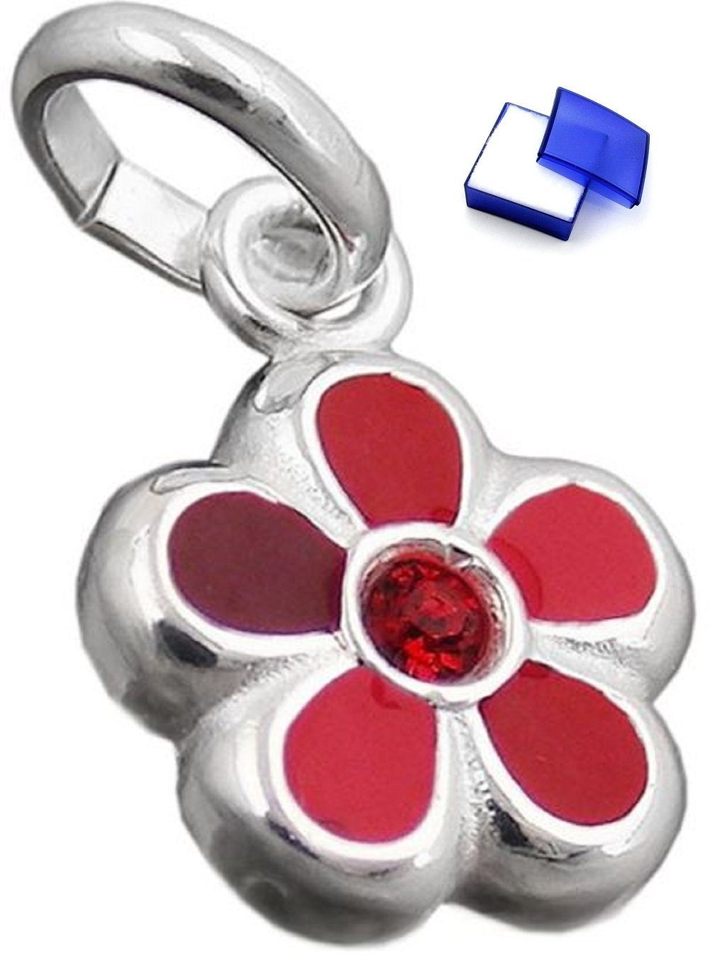 unbespielt Kettenanhänger Kettenanhänger Anhänger Blume rot lackiert 925 Silber 8 mm inklusive Schmuckbox, Silberschmuck für Kinder