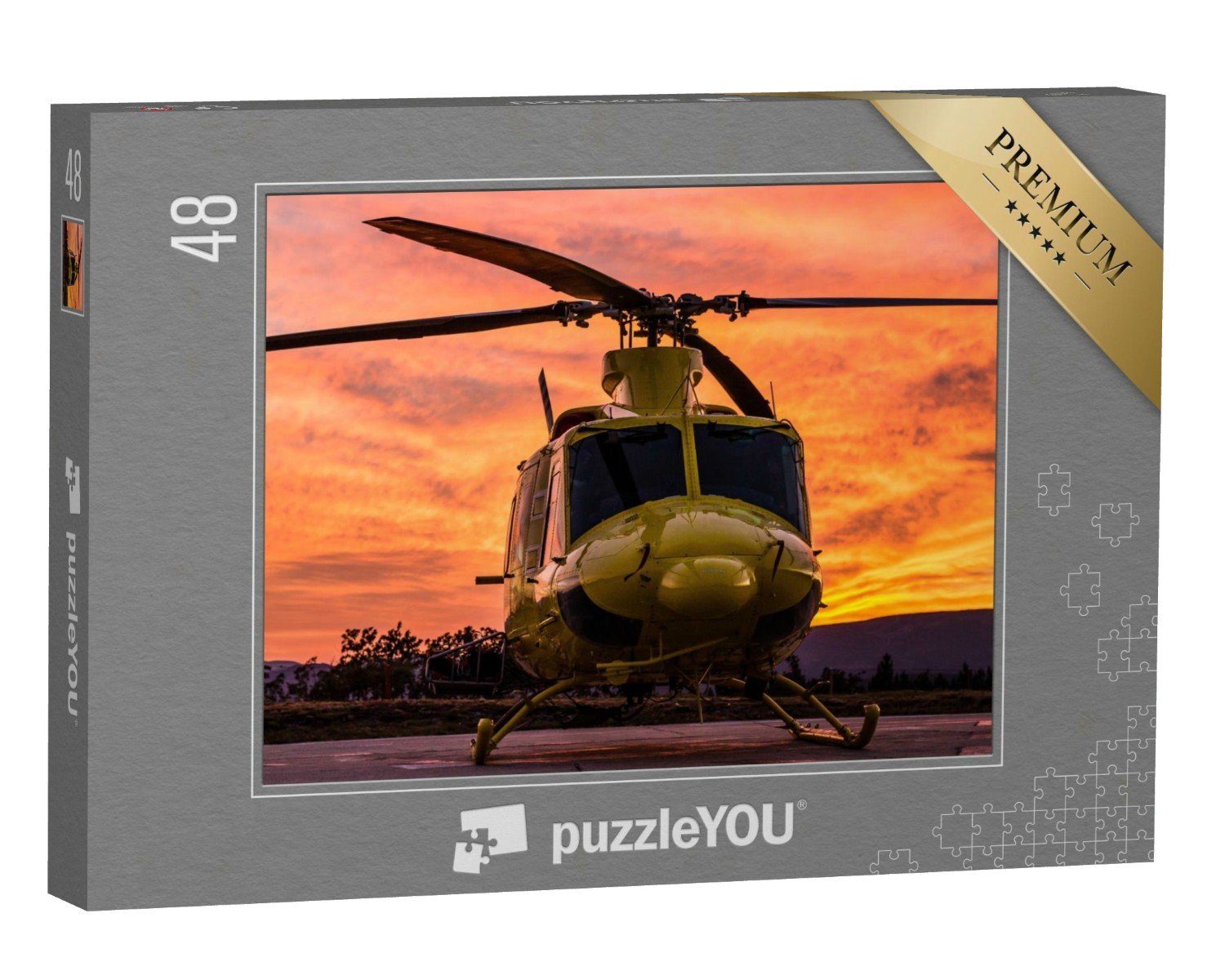 puzzleYOU Puzzle Hubschrauber im spektakulären Sonnenuntergang, 48 Puzzleteile, puzzleYOU-Kollektionen Fahrzeuge