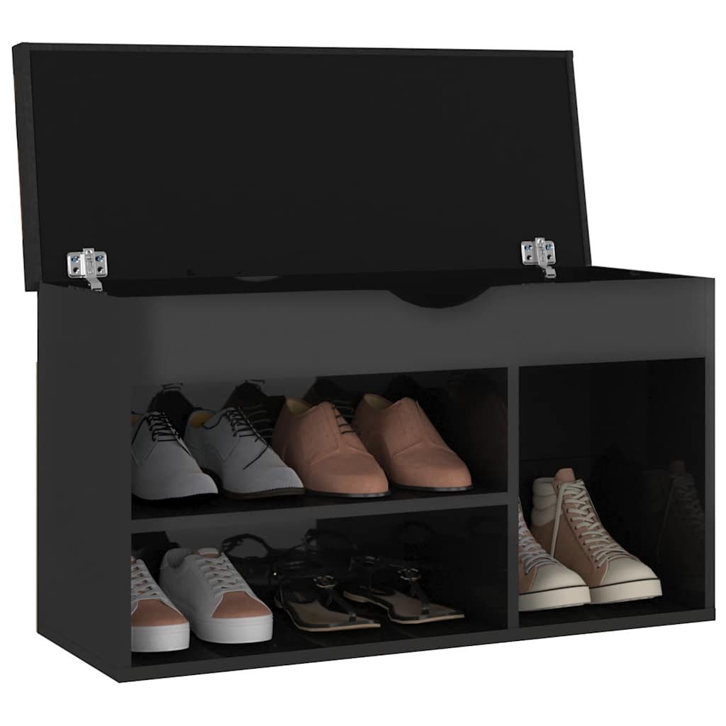 vidaXL Schuhregal Schuhbank mit Kissen Hochglanz-Schwarz 80x30x47cm Holzwerkstoff, 1-tlg.