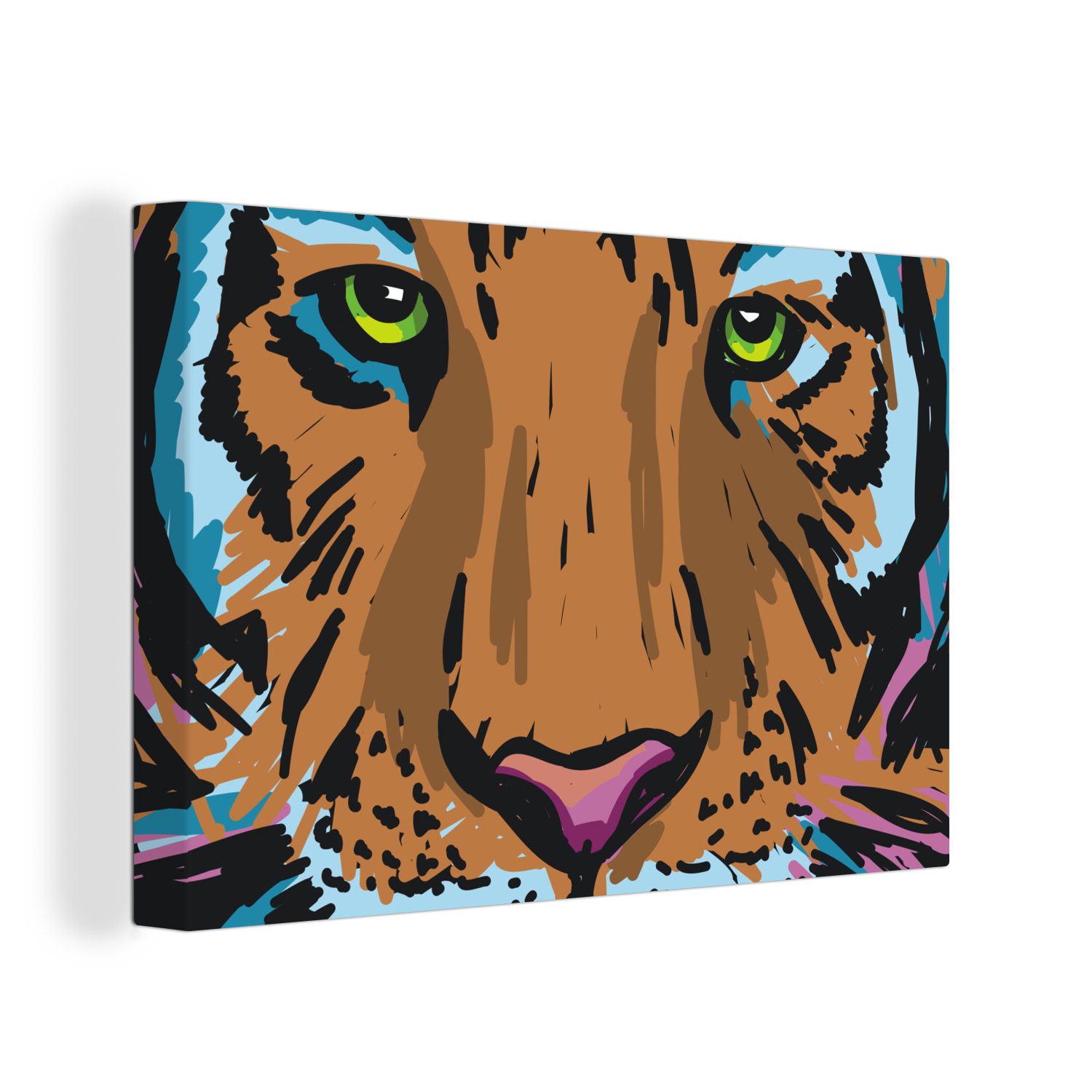 OneMillionCanvasses® Leinwandbild Tiger - Kopf - Gemälde, (1 St), Wandbild Leinwandbilder, Aufhängefertig, Wanddeko, 30x20 cm