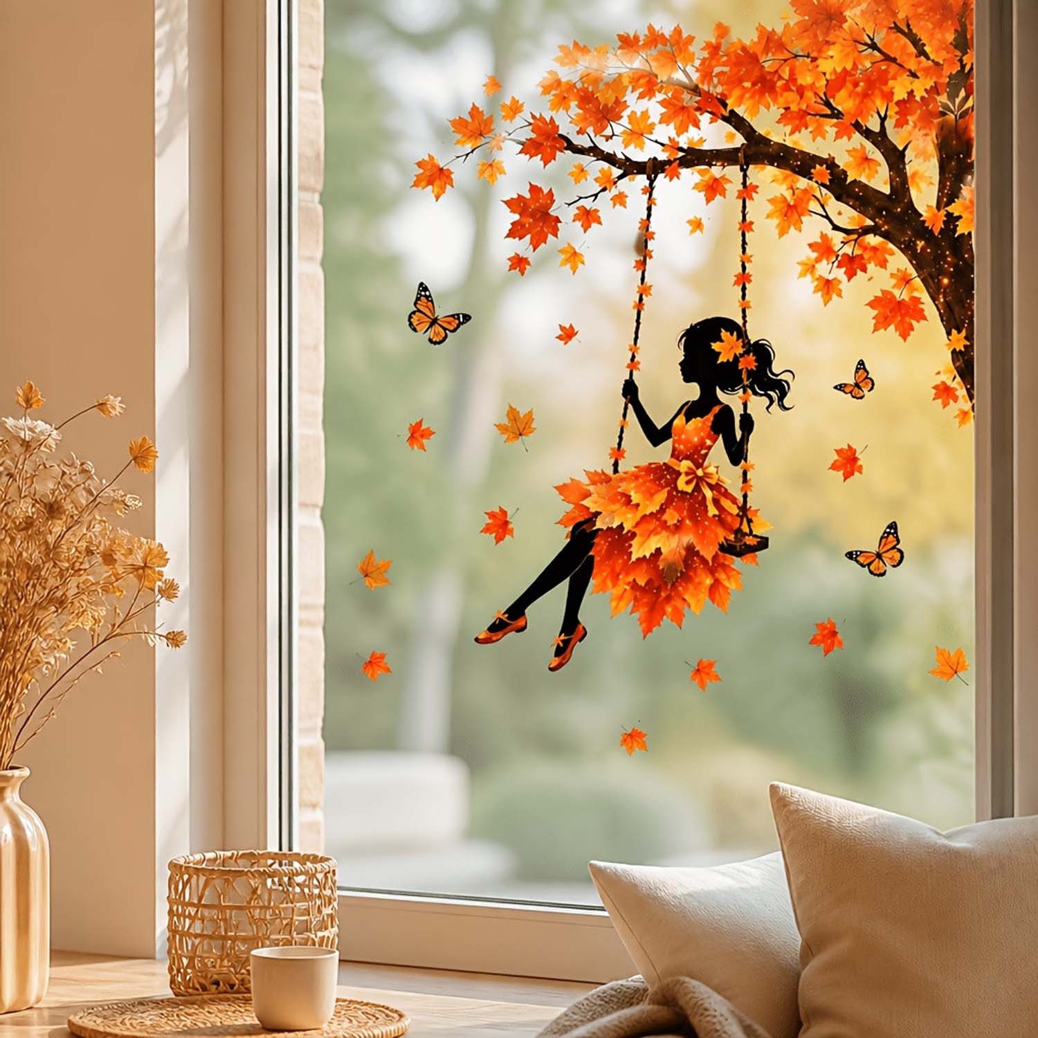 Sorvyzxn Fensterbild Fensterbild wiederverwendbare Fensterbilder Halloween Herbstlicher – Bild 5 von 5